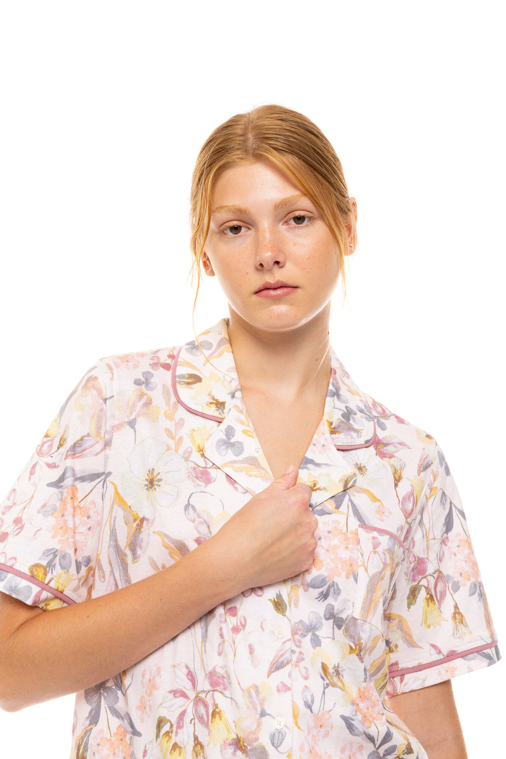 Pink Label - Pyjama Buttoned Long Pants Floral Rose