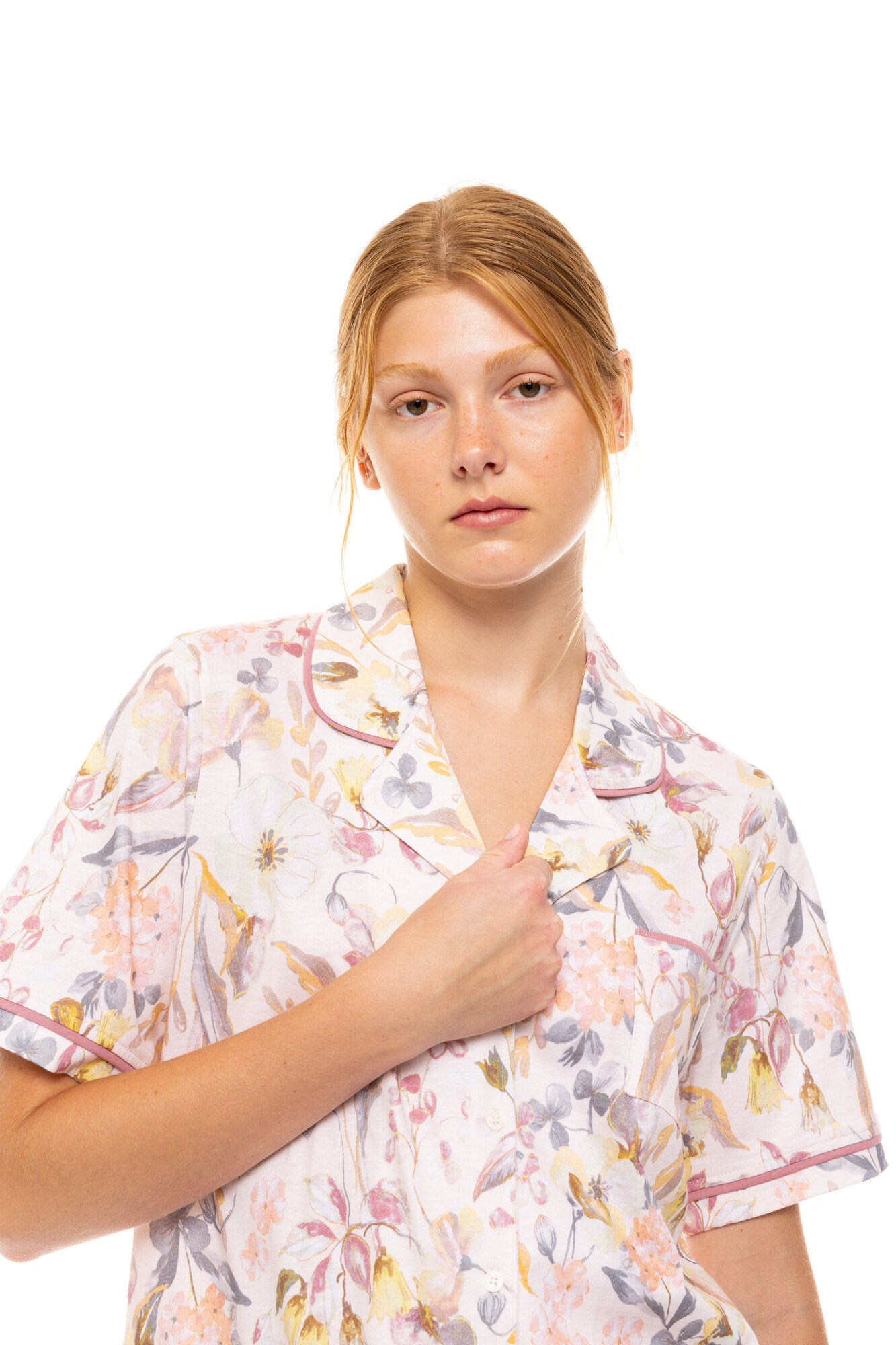 Pink Label - Pyjama Buttoned Long Pants Floral Rose