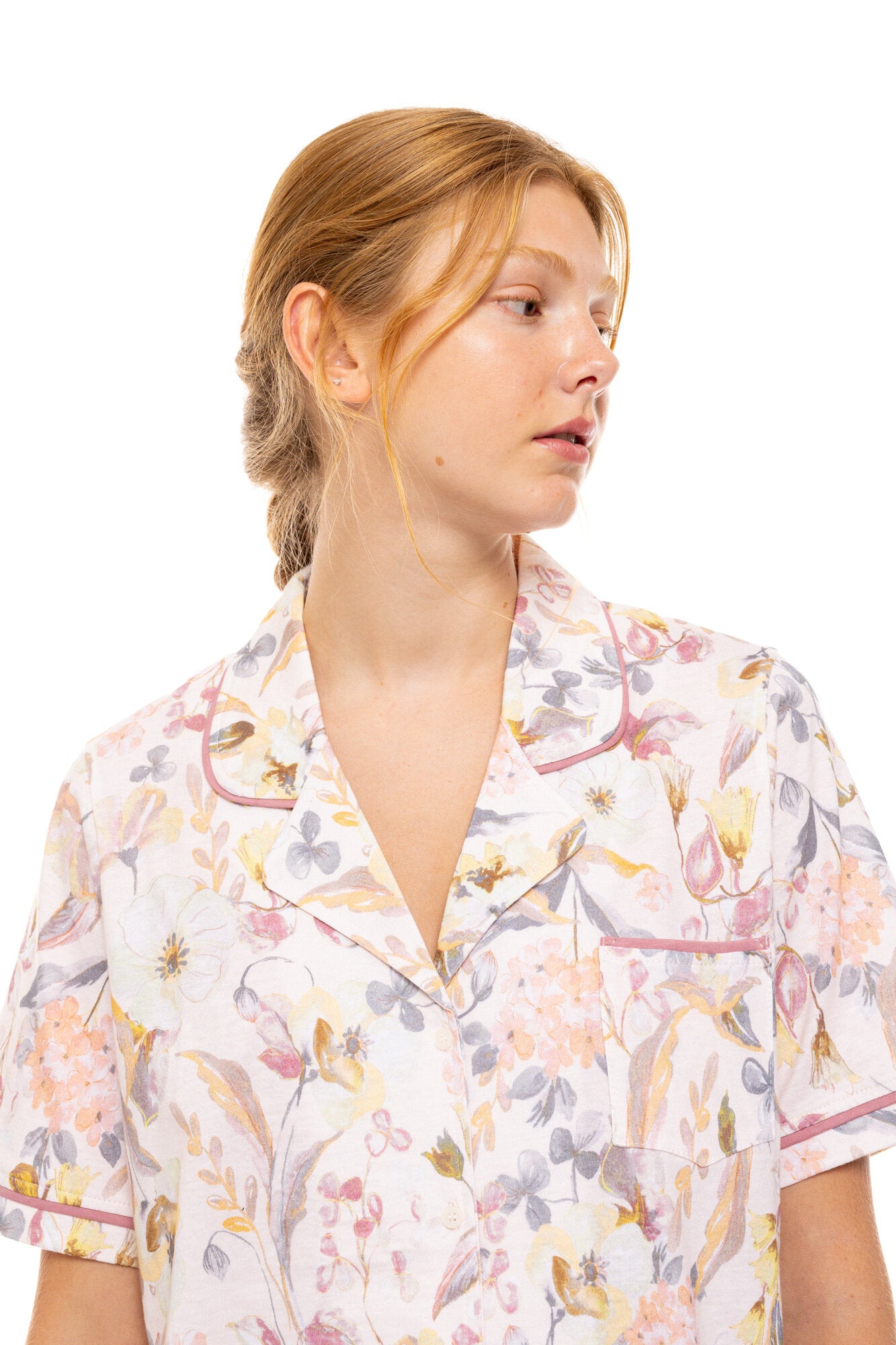 Pink Label - Pyjama Buttoned Long Pants Floral Rose