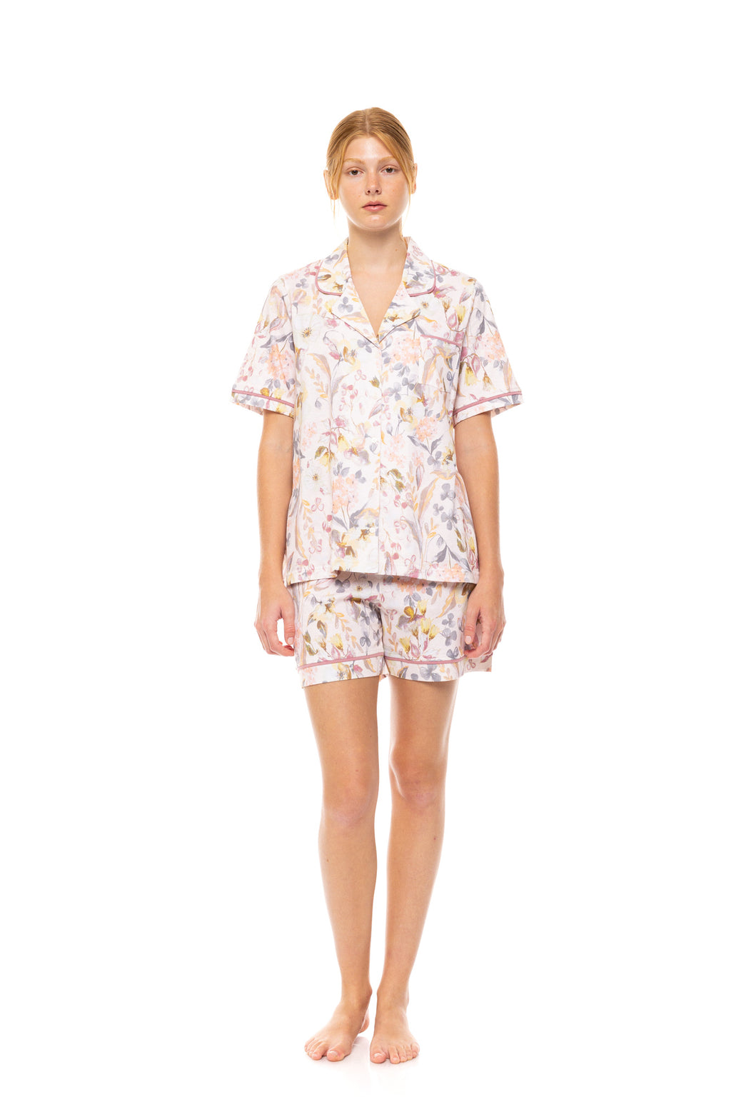 Pink Label - Pyjama Buttoned Long Pants Floral Rose