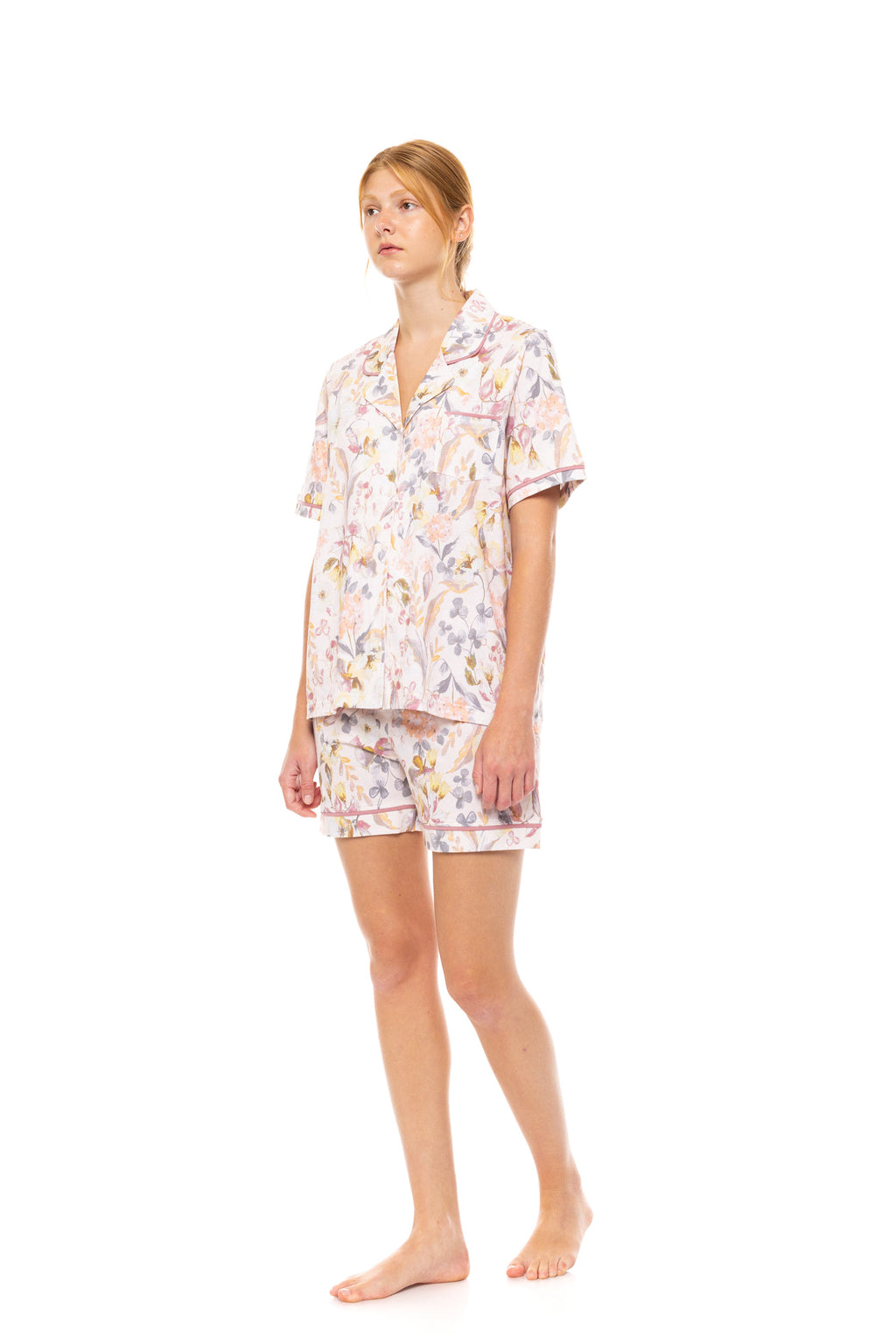 Pink Label - Pyjama Buttoned Short Pants Floral Rose