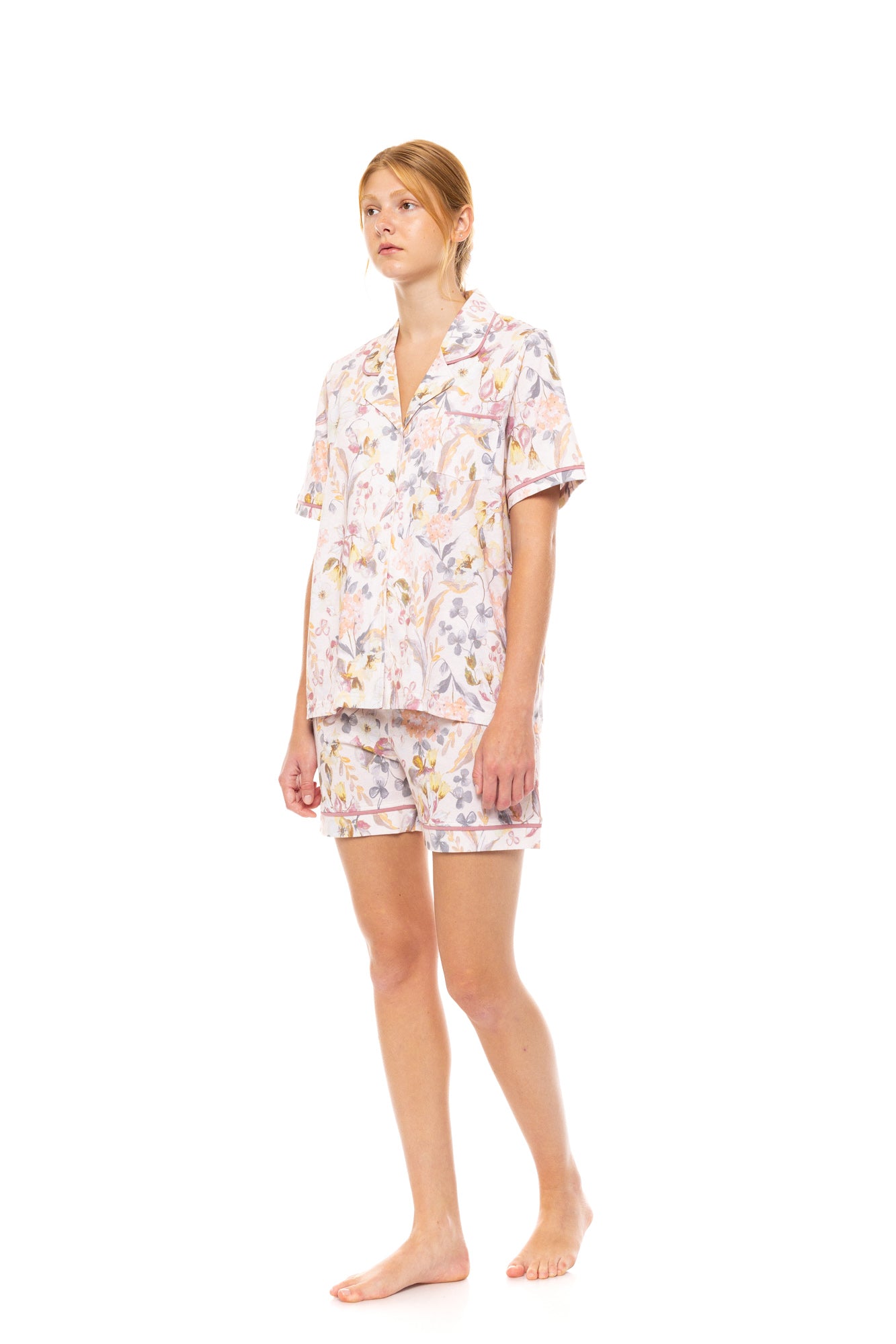 Pink Label - Pyjama Buttoned Short Pants Floral Rose