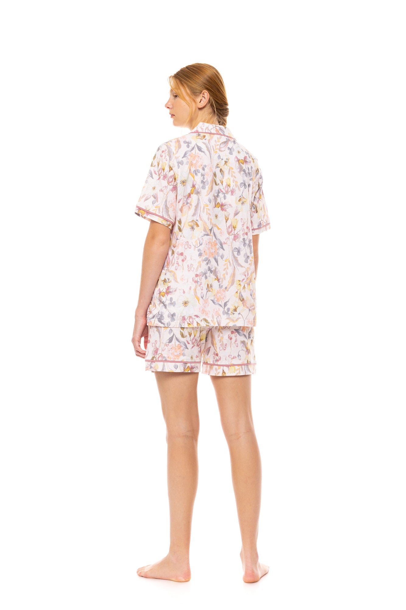 Pink Label - Pyjama Buttoned Short Pants Floral Rose