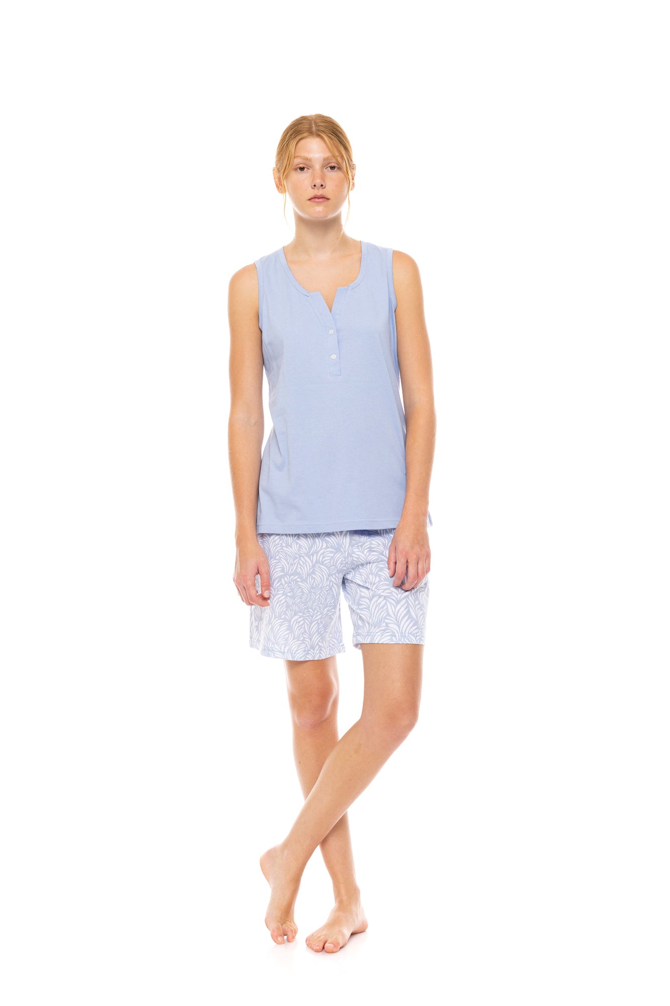 Pink Label - Pyjama Shorts Ice Blue Fleur