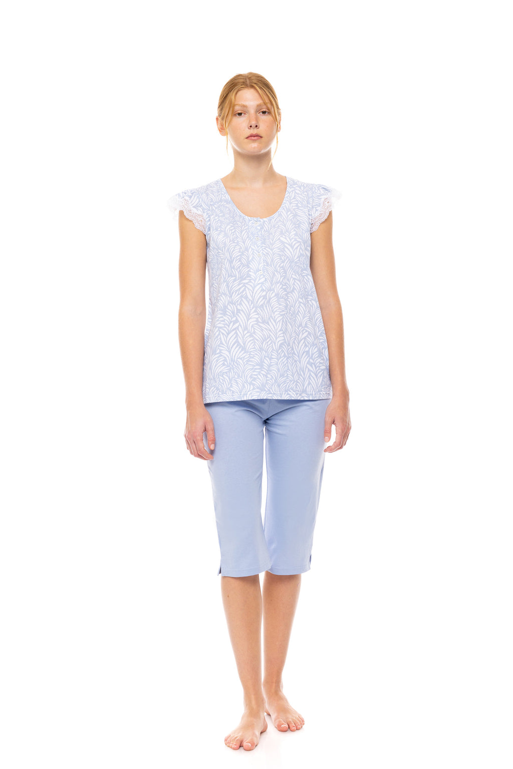 Pink Label - Pyjama Capri Ice Blue Fleur