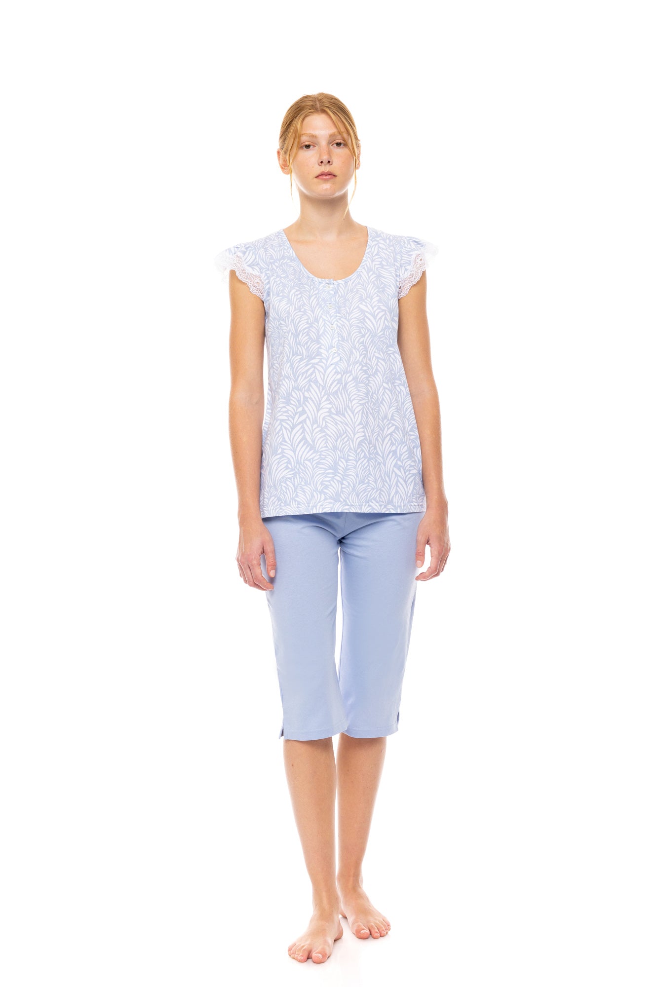 Pink Label - Pyjama Capri Ice Blue Fleur