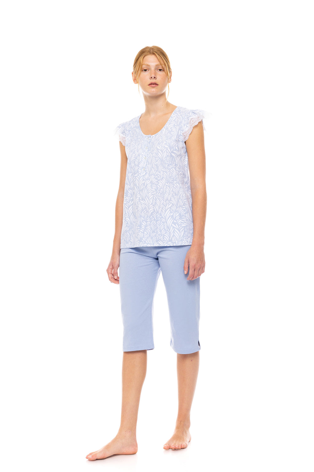 Pink Label - Pyjama Capri Ice Blue Fleur