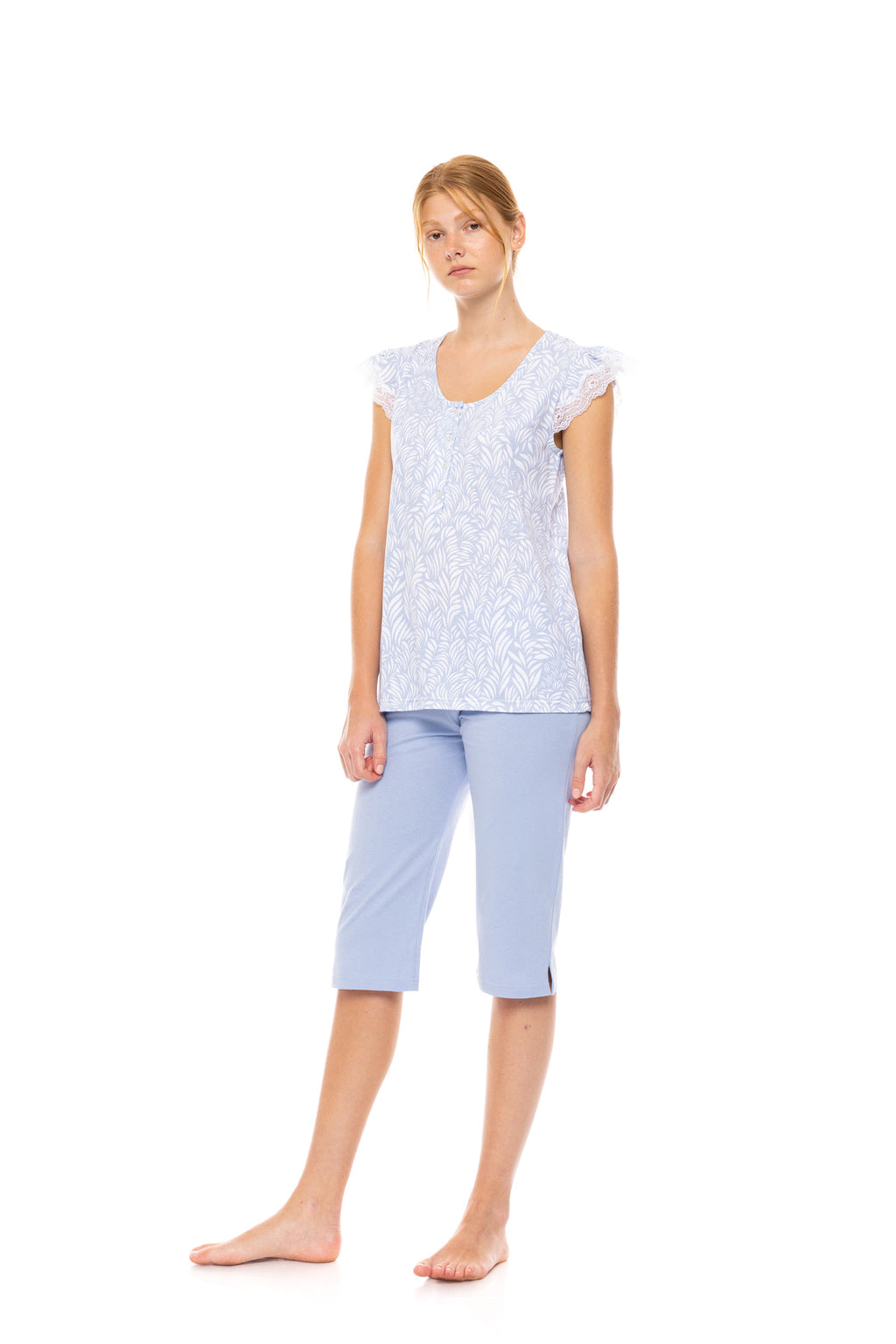 Pink Label - Pyjama Capri Ice Blue Fleur