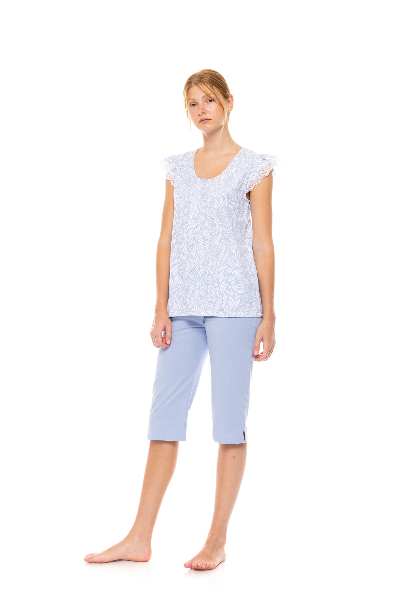 Pink Label - Pyjama Capri Ice Blue Fleur