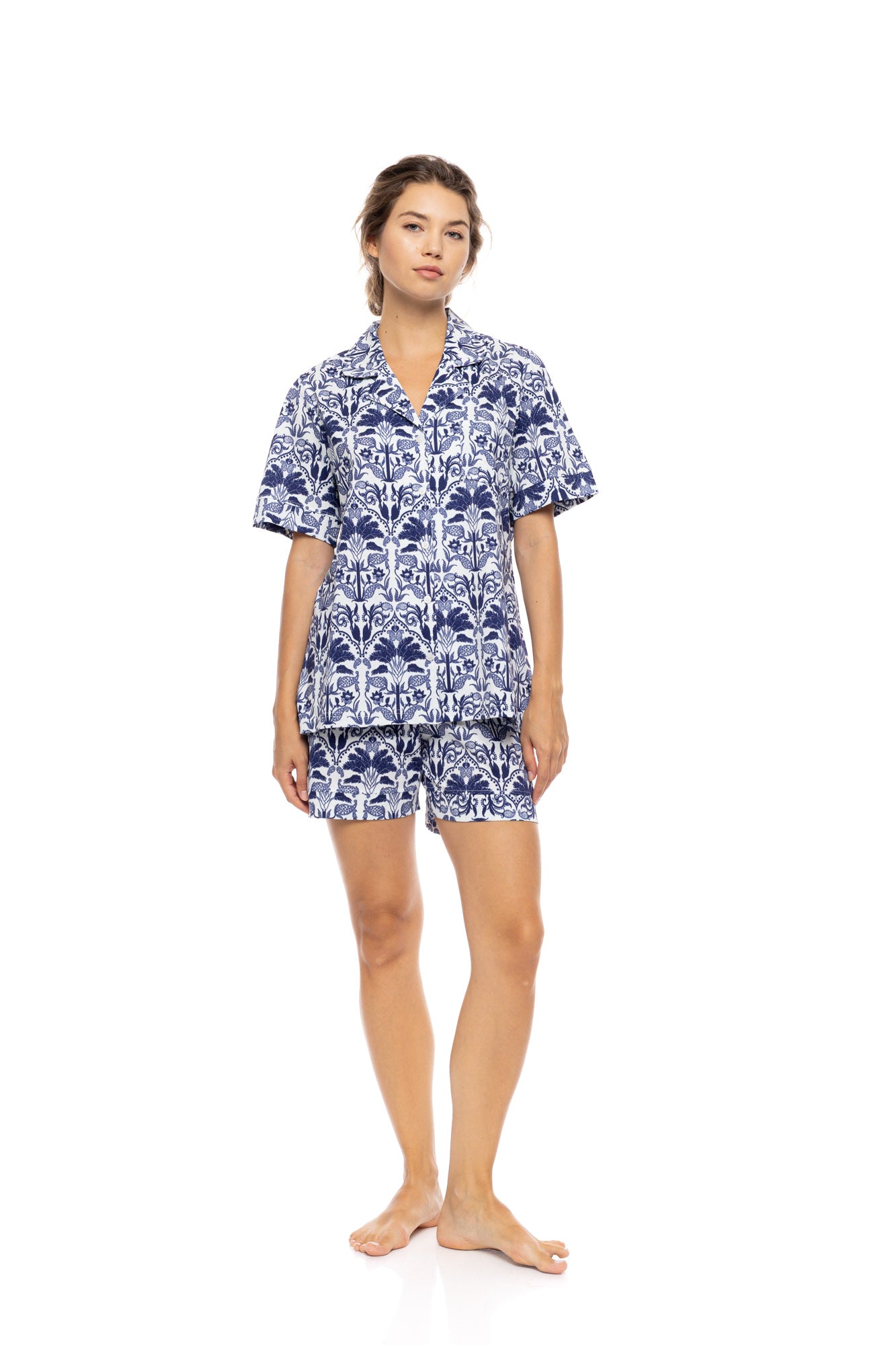 Pink Label - Pyjama Buttoned Short Pants Blue Tropical