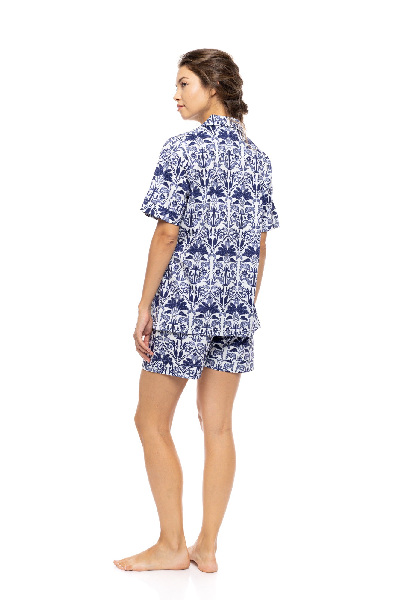 Pink Label - Pyjama Buttoned Short Pants Blue Tropical