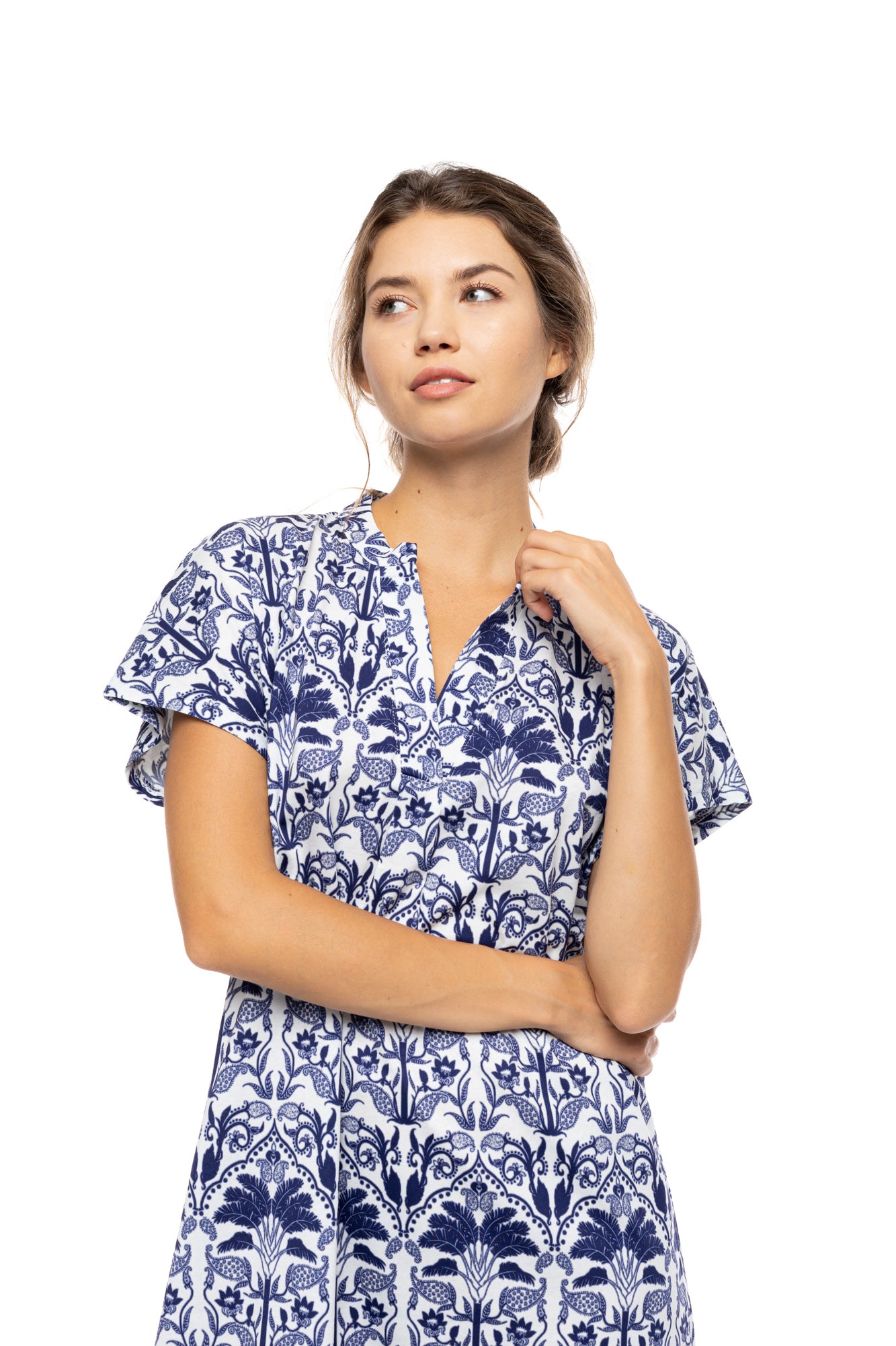 Pink Label - Nightgown Buttoned Blue Tropical
