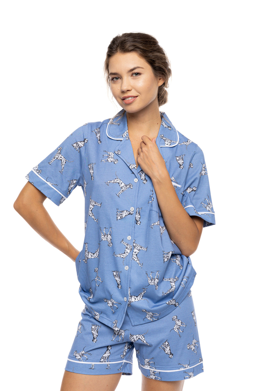 Pink Label - Pyjama Buttoned Short Pants Dalmatian Denim