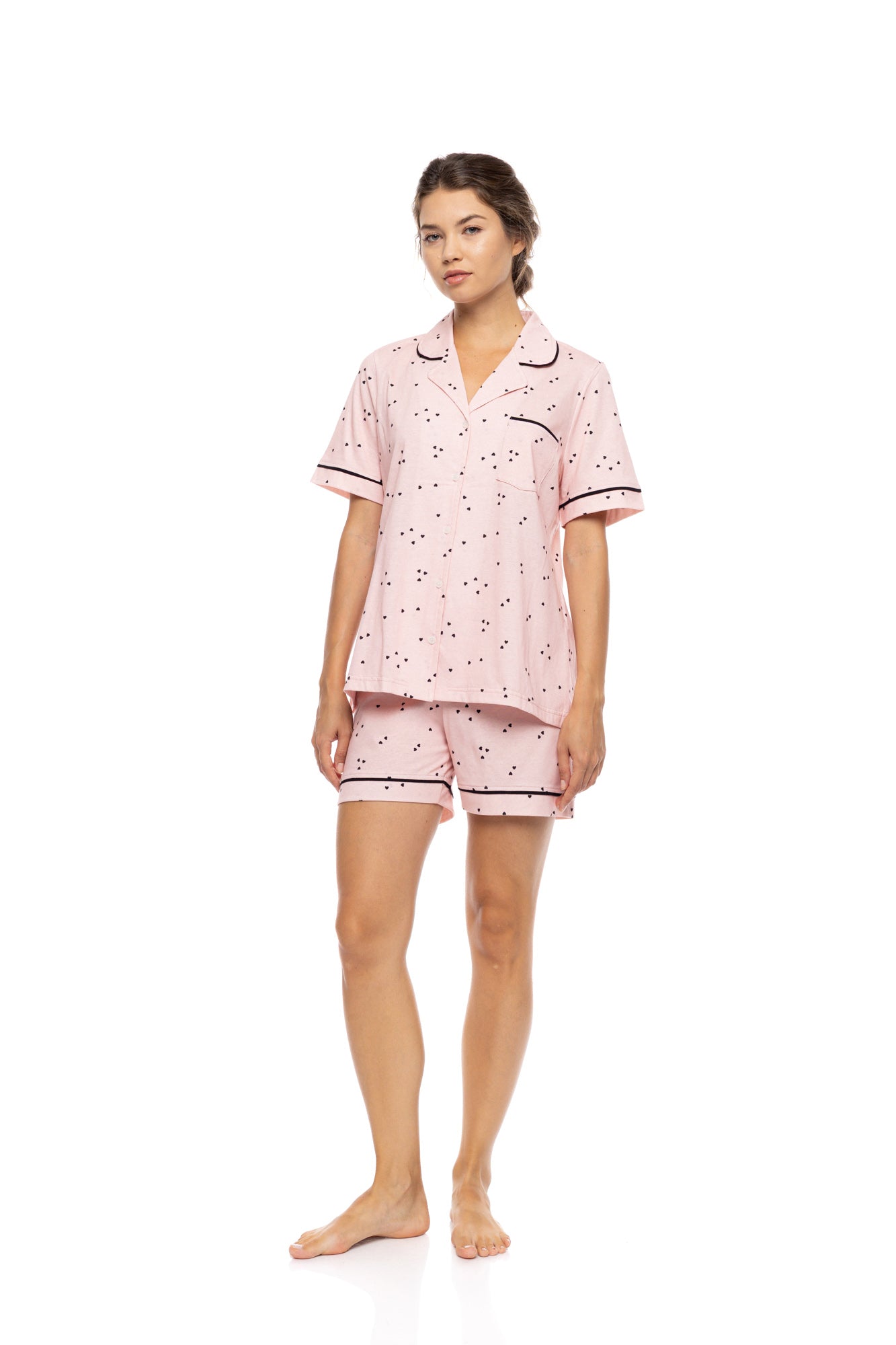 Pink Label - Pyjama Buttoned Short Pants Little Heart Pink