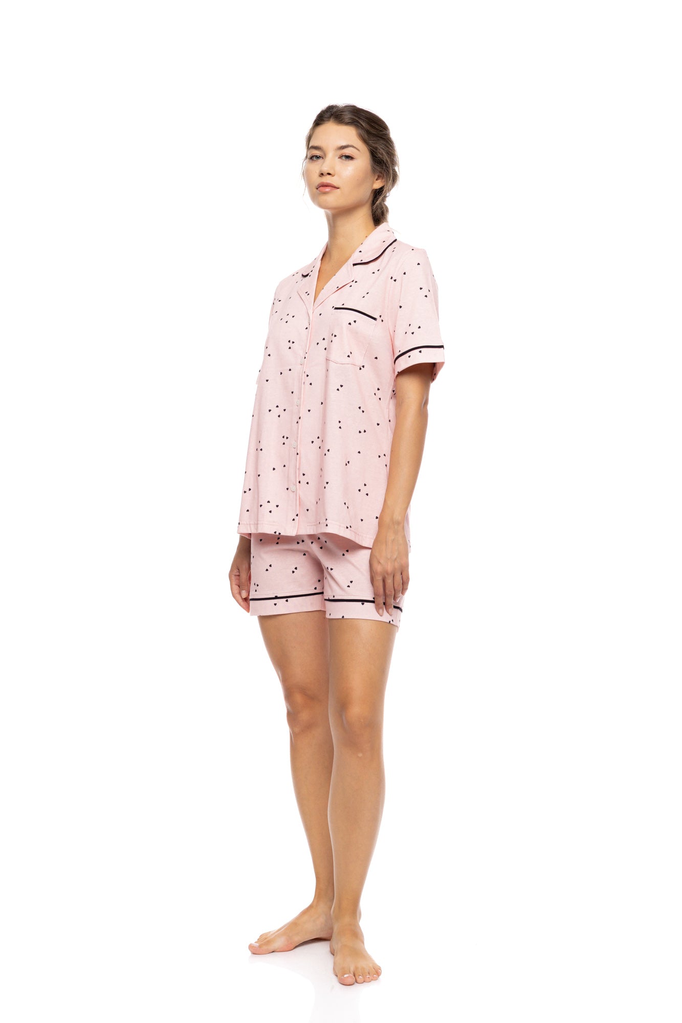 Pink Label - Pyjama Buttoned Short Pants Little Heart Pink