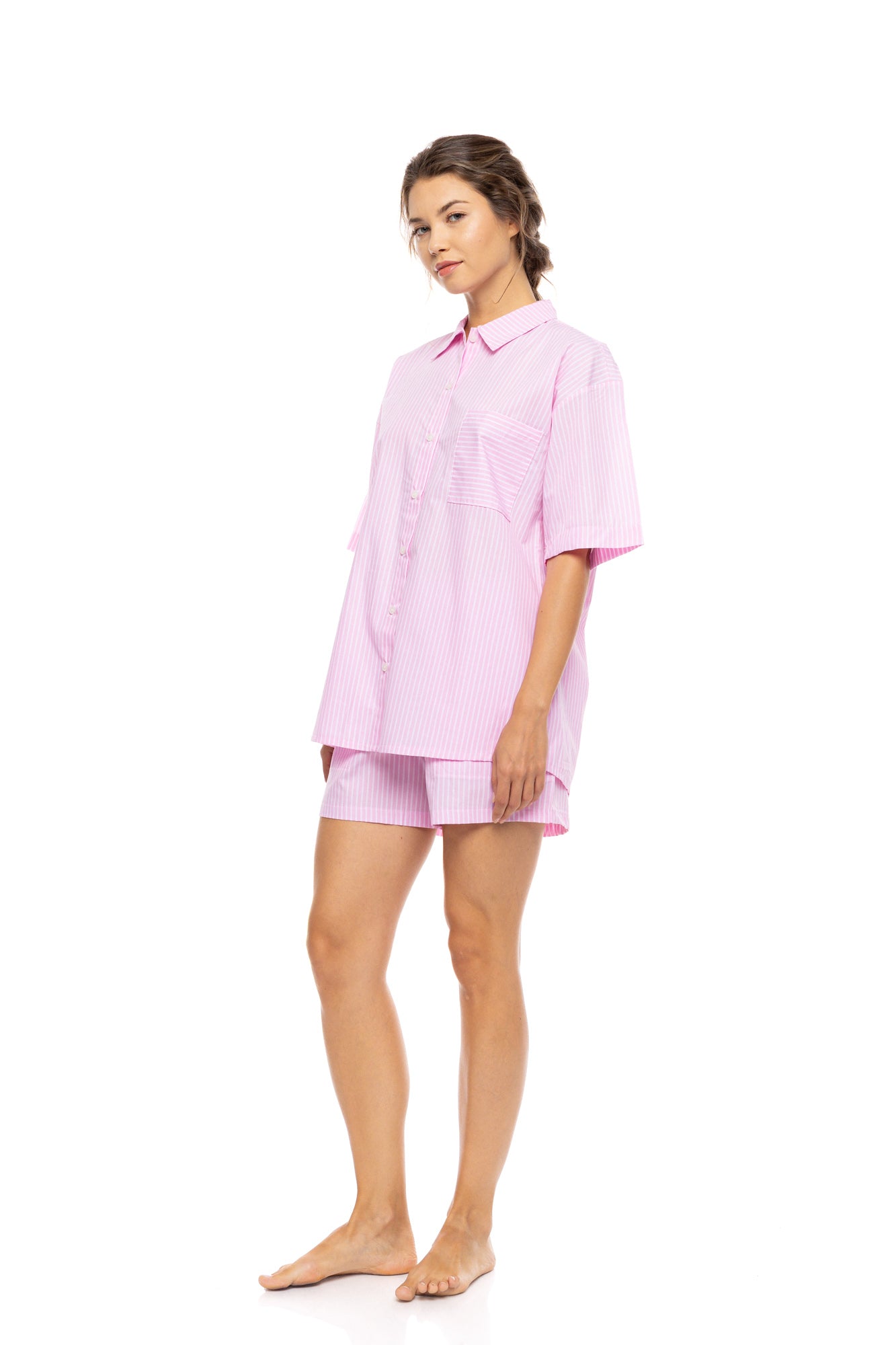 Pink Label - Pyjama Buttoned Short Pants Duo Stripe