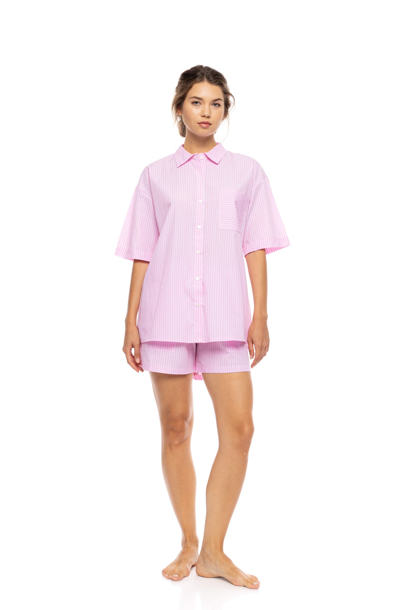 Pink Label - Pyjama Buttoned Short Pants Duo Stripe