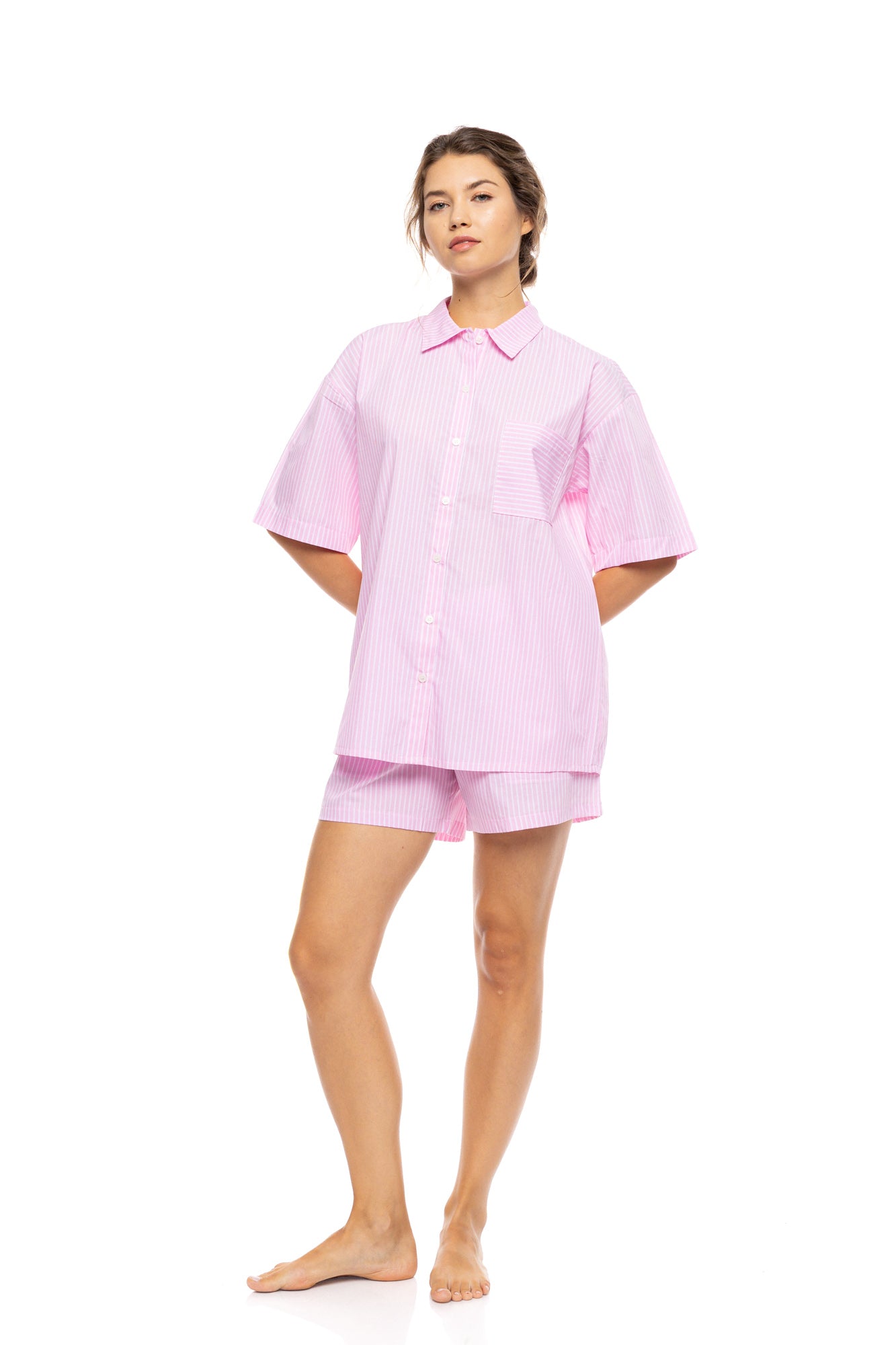 Pink Label - Pyjama Buttoned Short Pants Duo Stripe