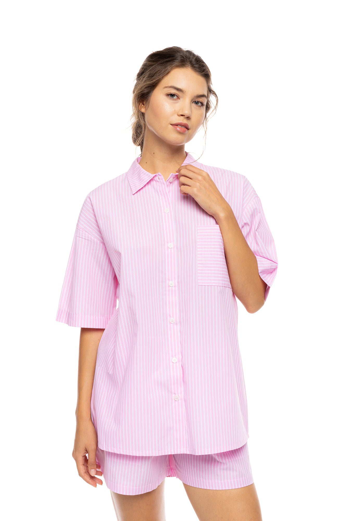Pink Label - Pyjama Buttoned Short Pants Duo Stripe