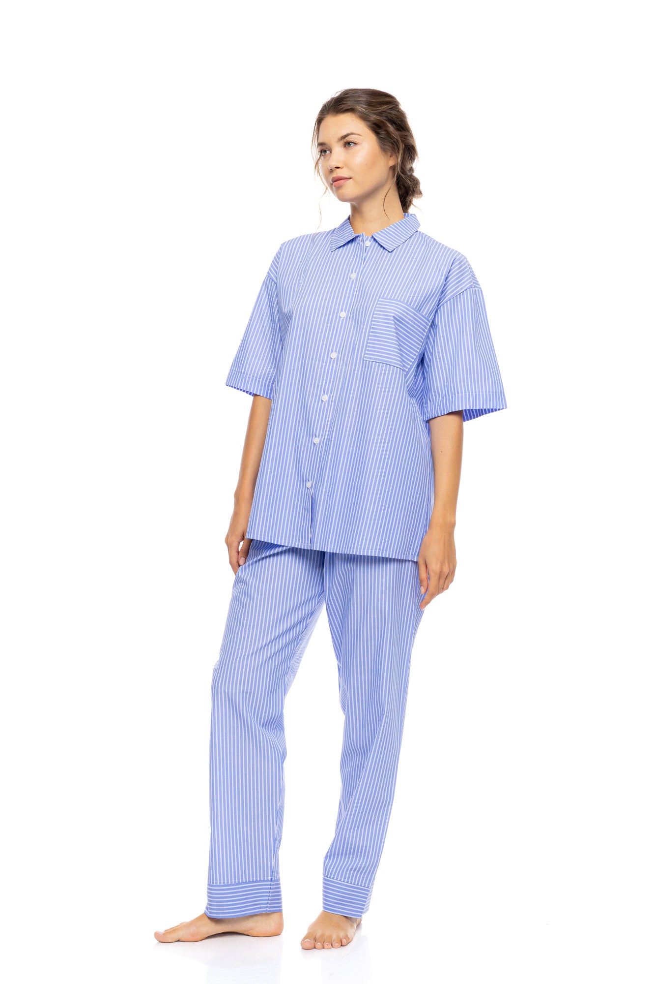 Pink Label - Pyjama Buttoned Long Pants Duo Stripe