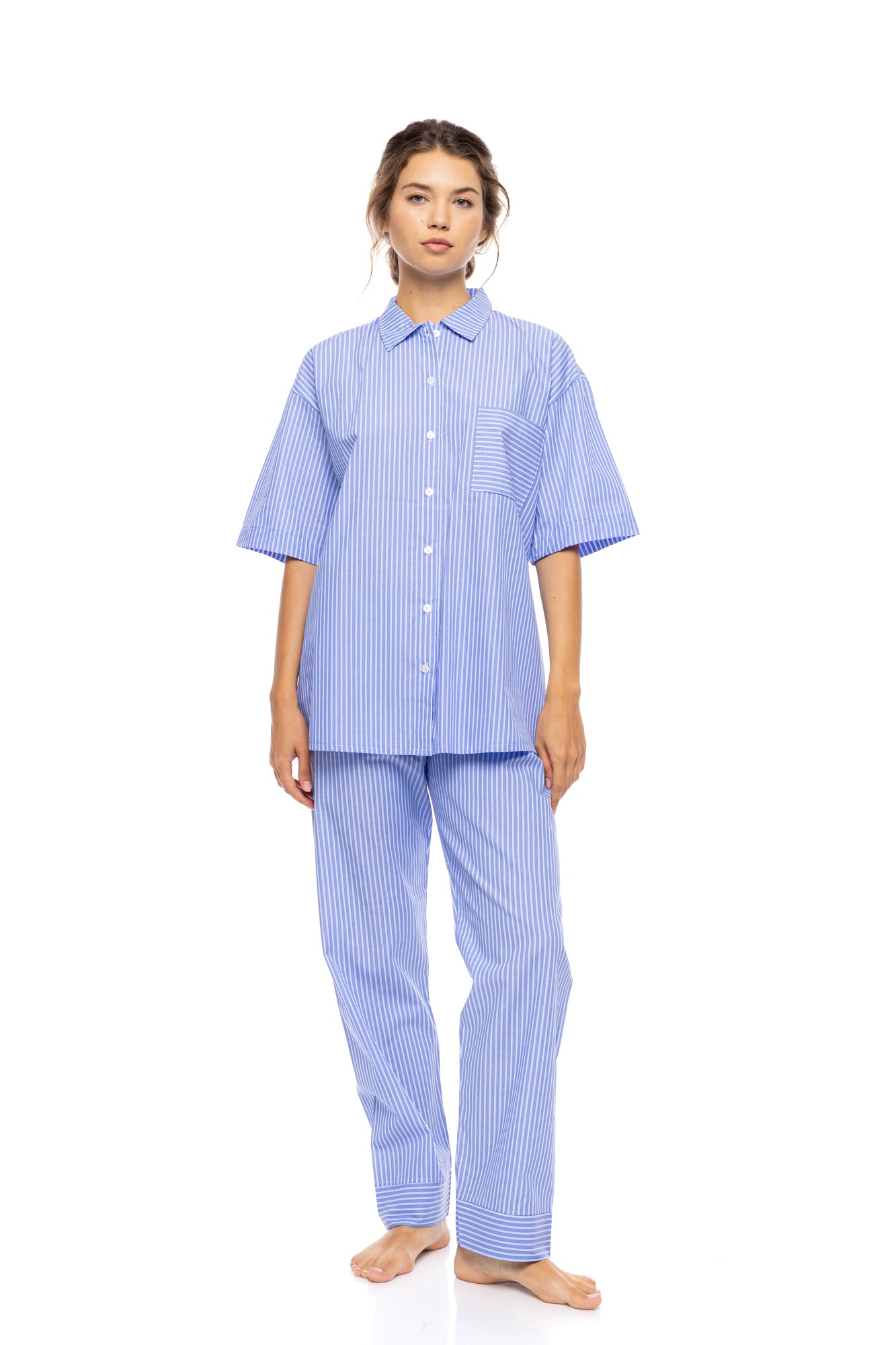 Pink Label - Pyjama Buttoned Long Pants Duo Stripe