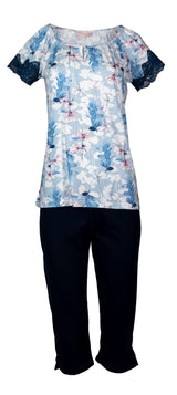 Pink Label - Pijama Blue Flowers Capri