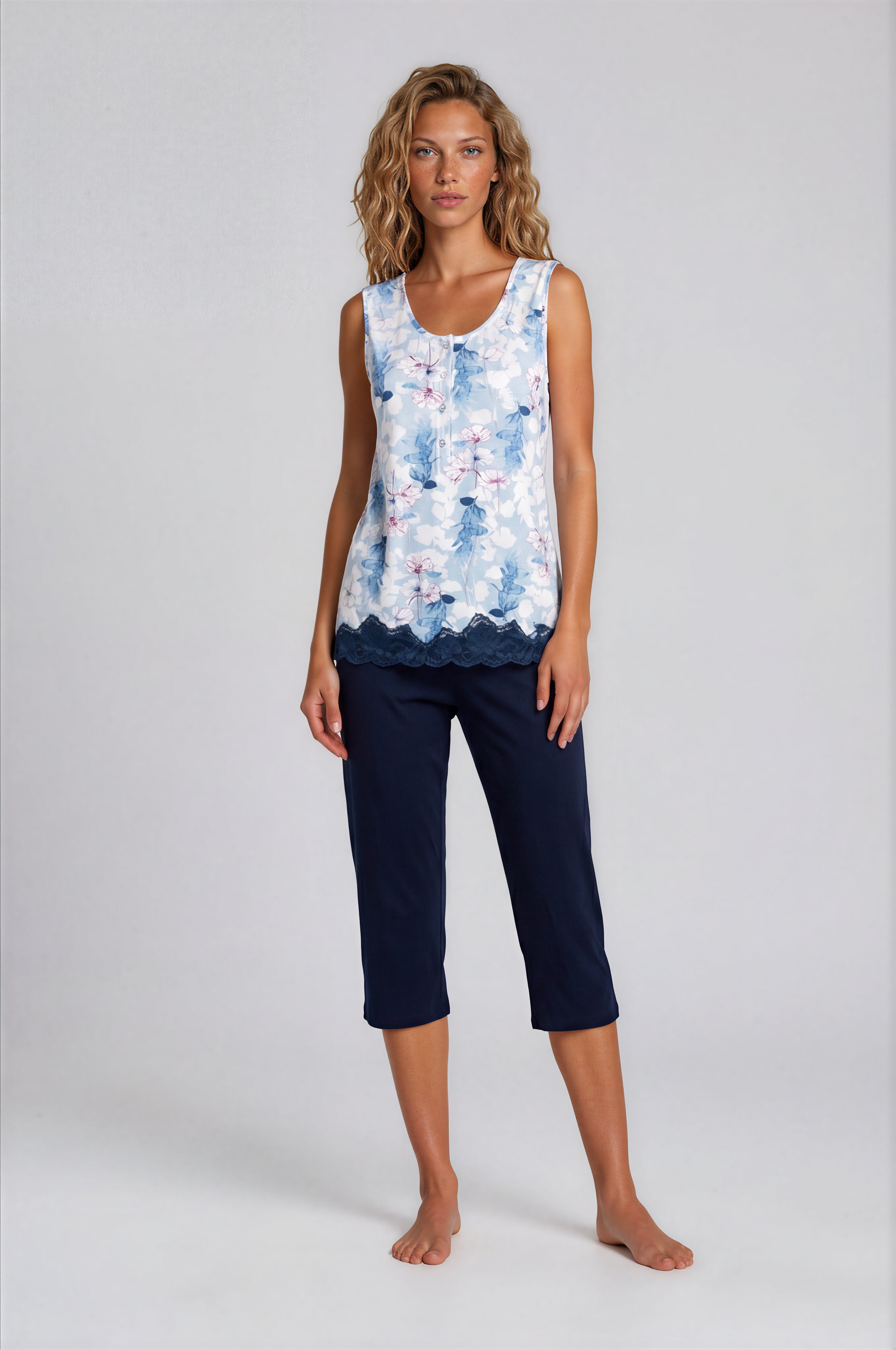 Pink Label - Pijama Blue Flowers Capri