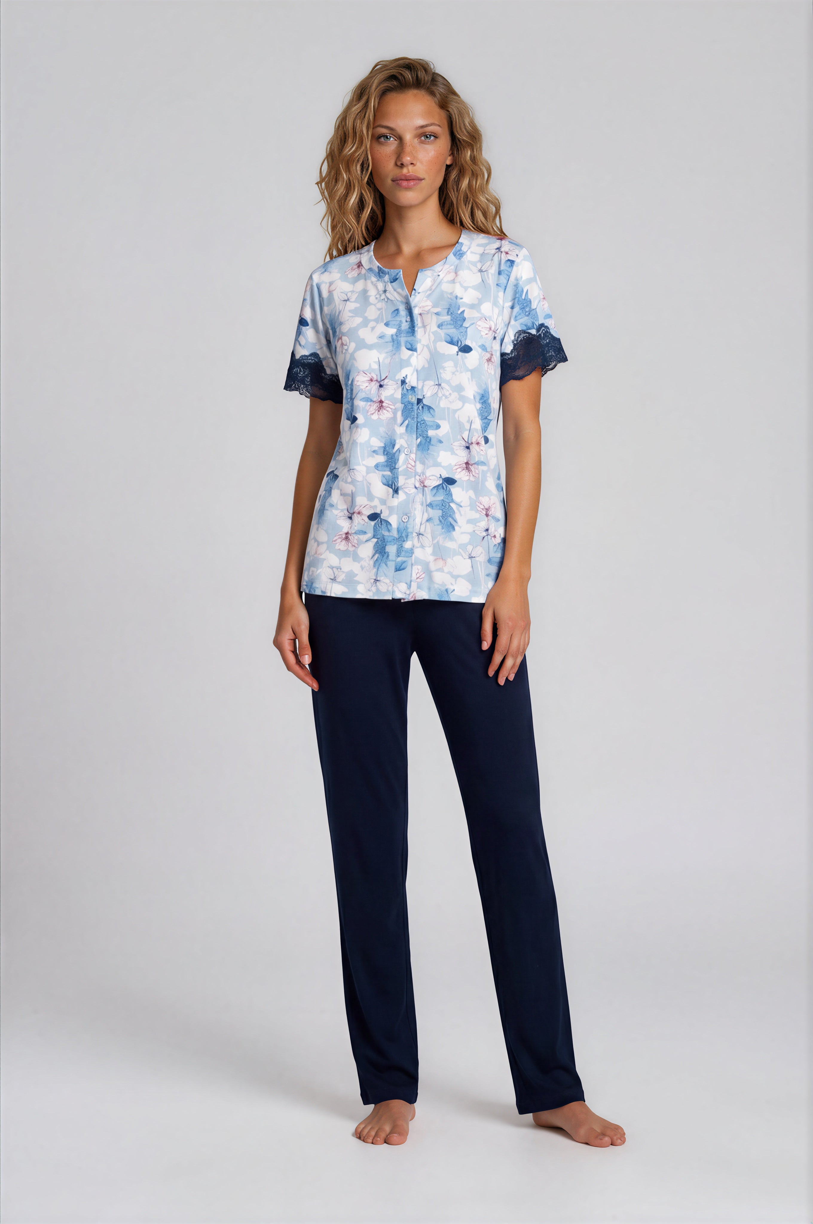 Pink Label - Pijama Blue Flowers Long Pants