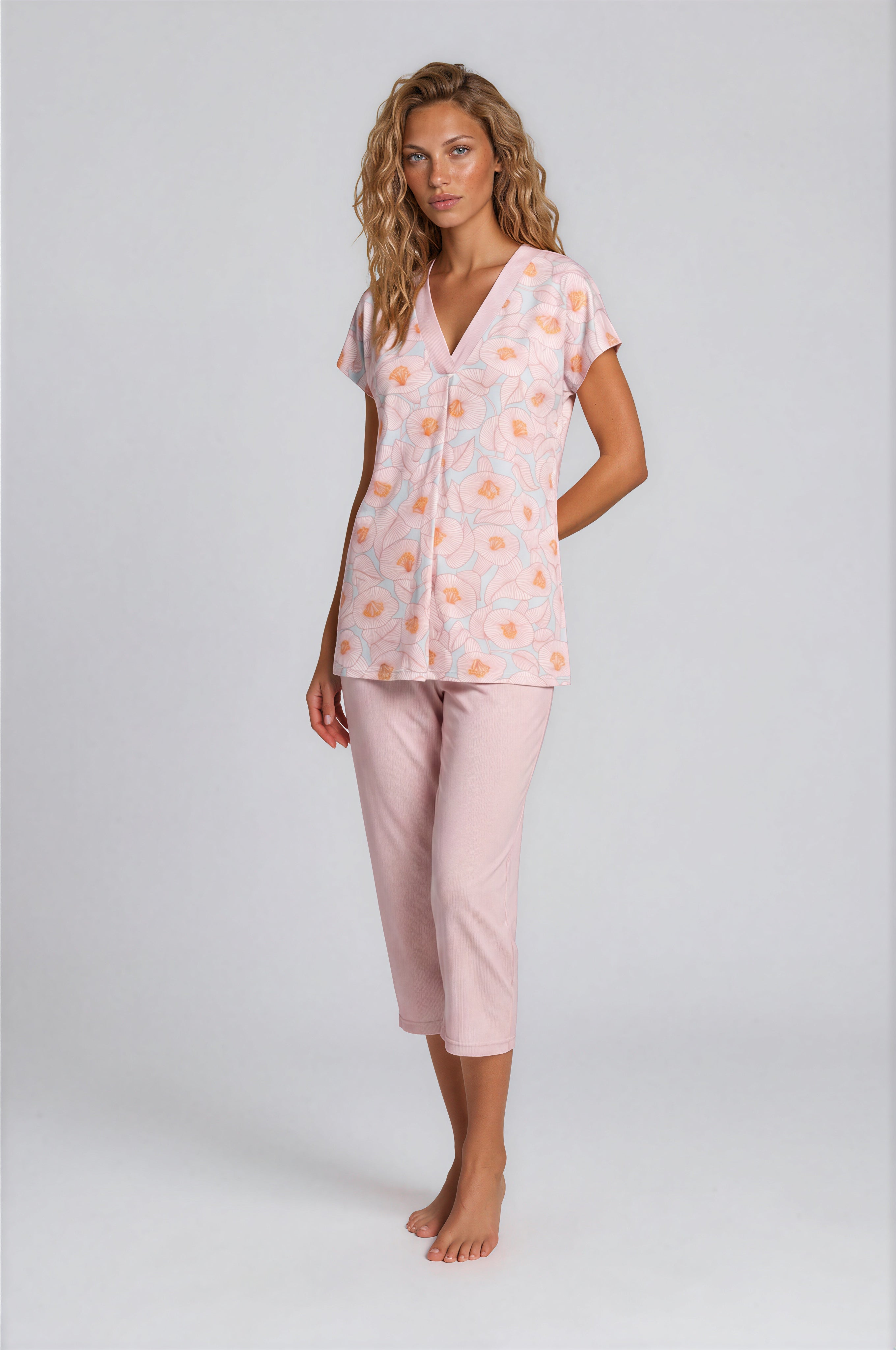 Pink Label - Pijama Blossom Stripe Capri