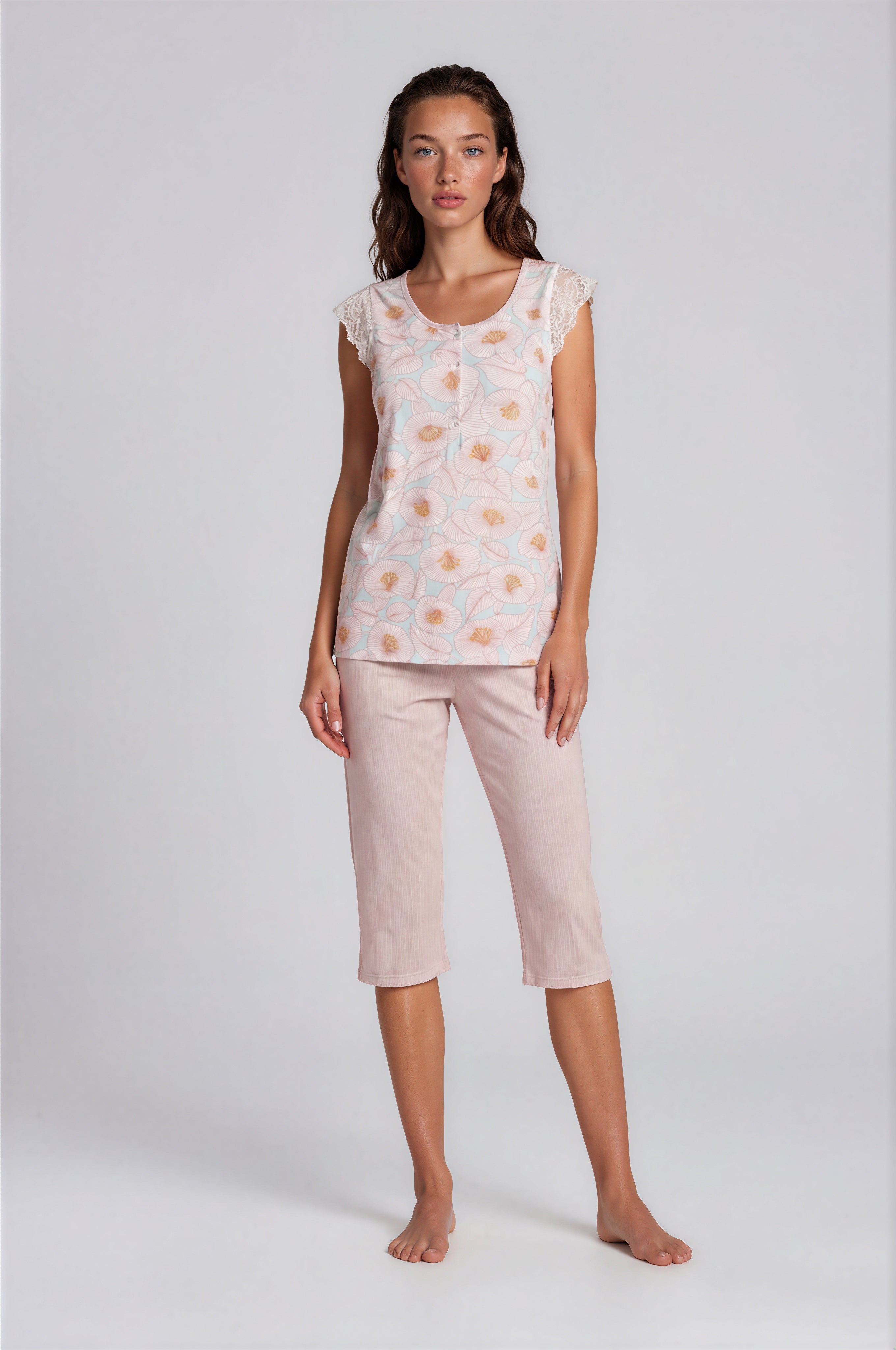 Pink Label - Pijama Blossom Stripe Capri