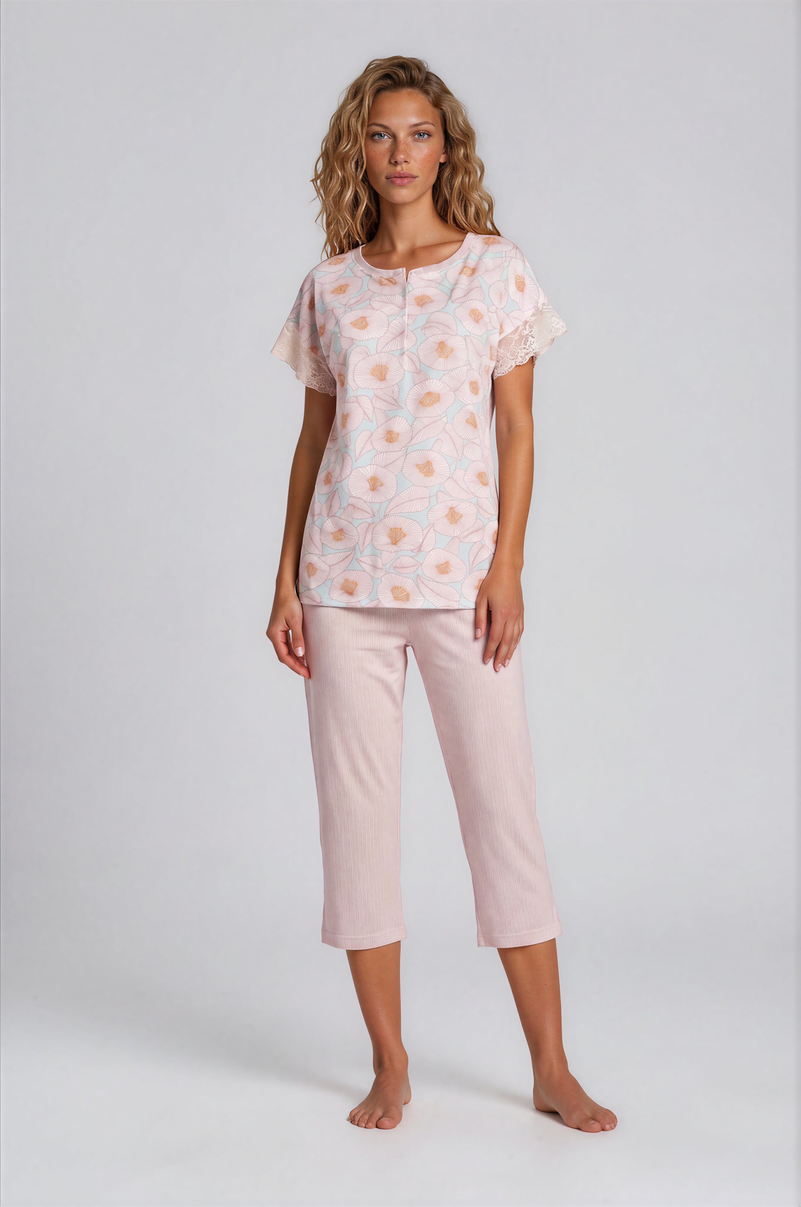Pink Label - Pijama Blossom Stripe Capri