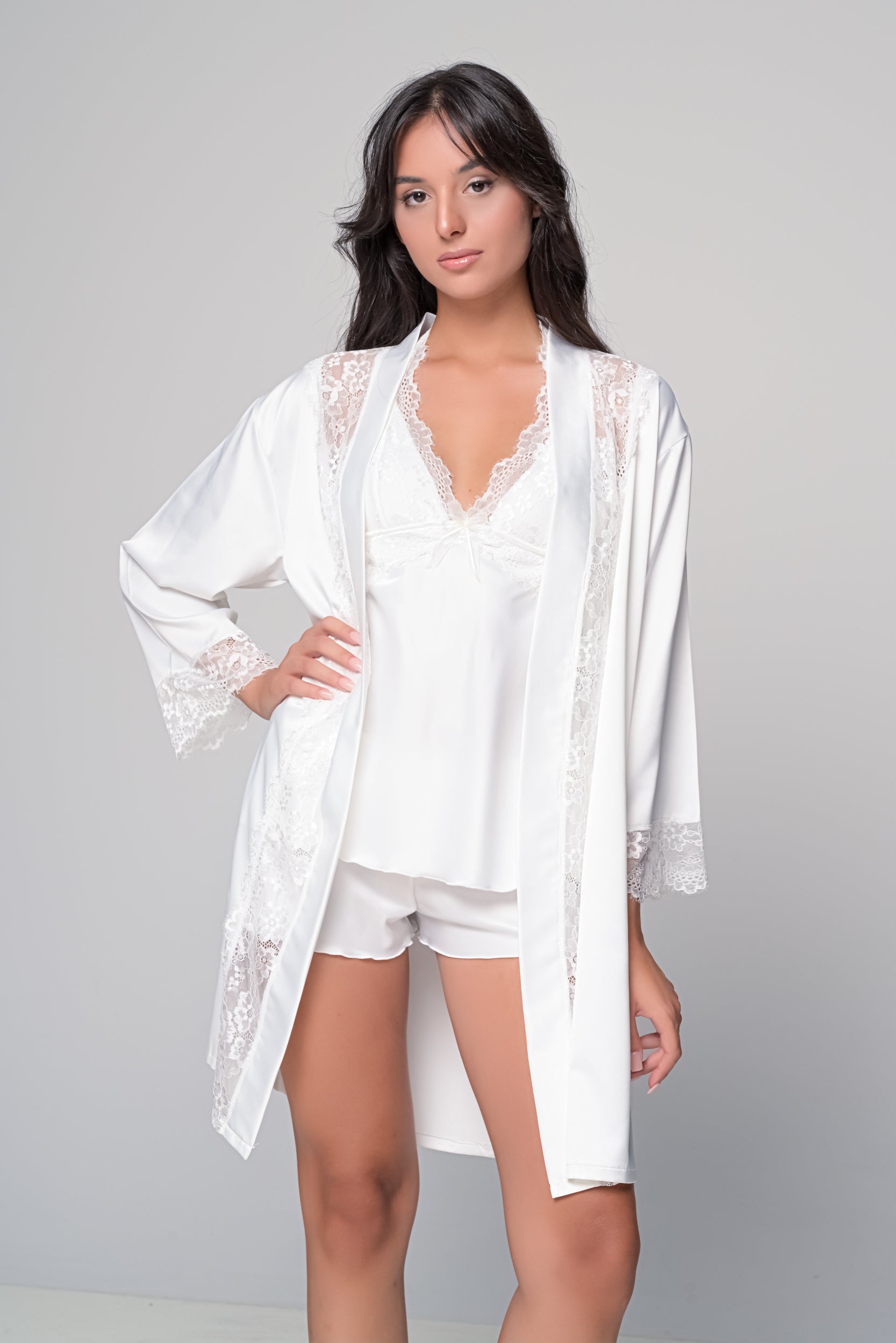 MilenaByParis - Νυφικό Σατέν Σετ Babydoll και Ρόμπα