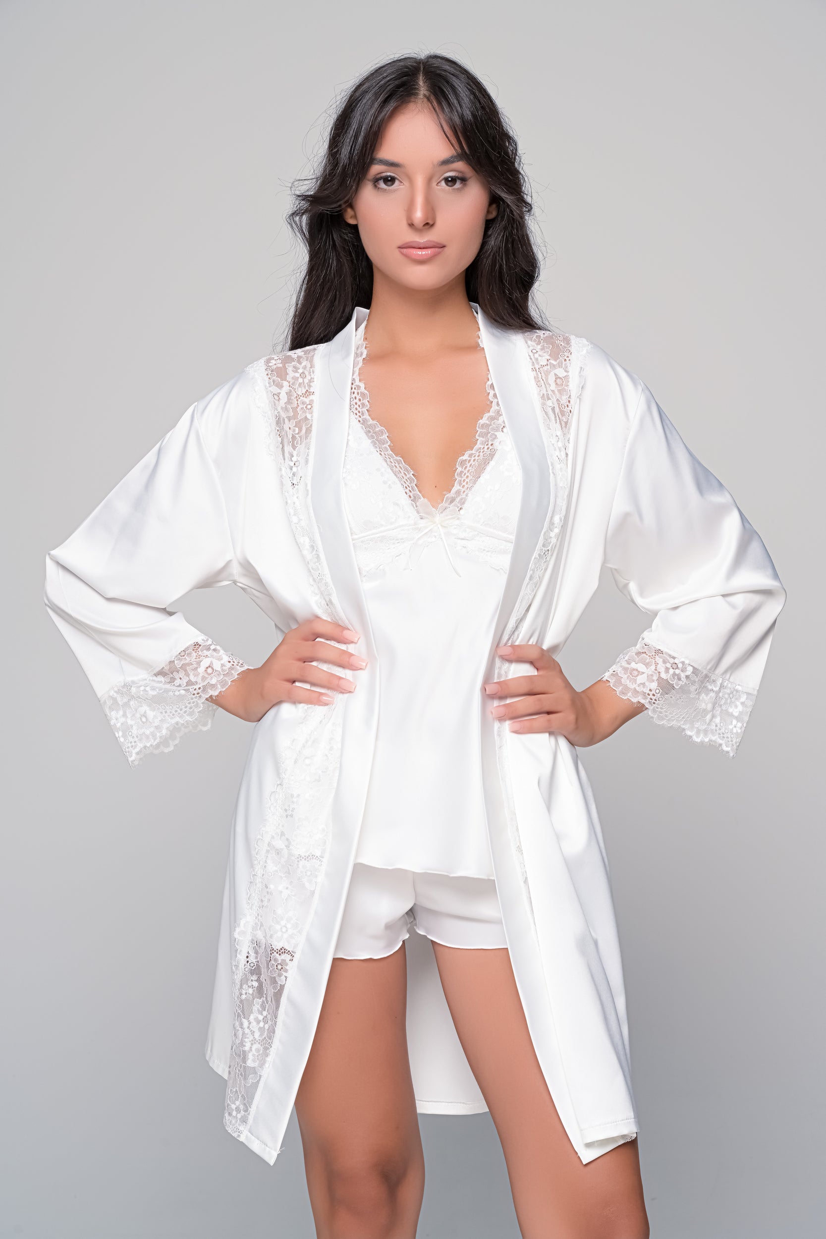 MilenaByParis - Νυφικό Σατέν Σετ Babydoll και Ρόμπα