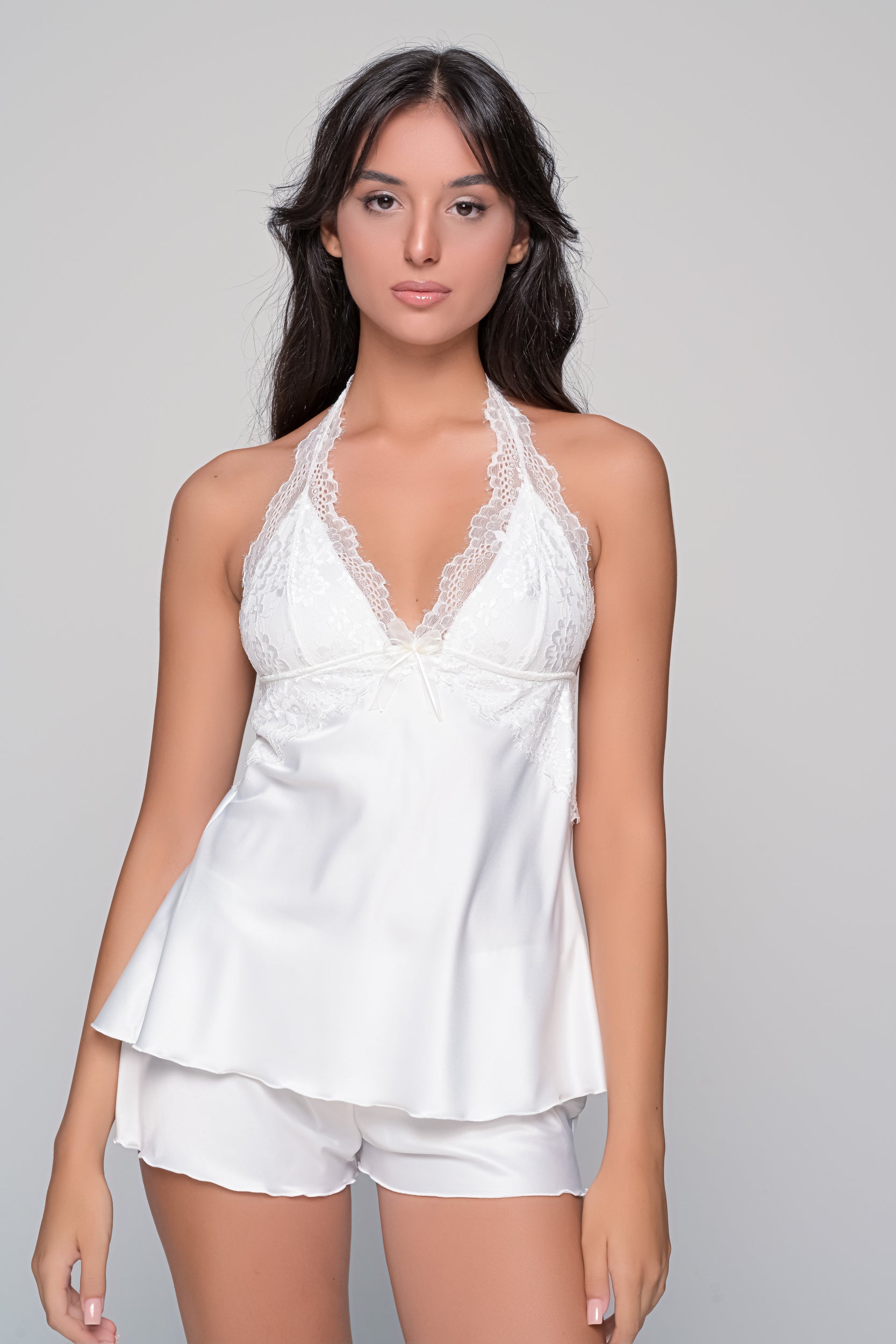 MilenaByParis - Νυφικό Σατέν Σετ Babydoll και Ρόμπα