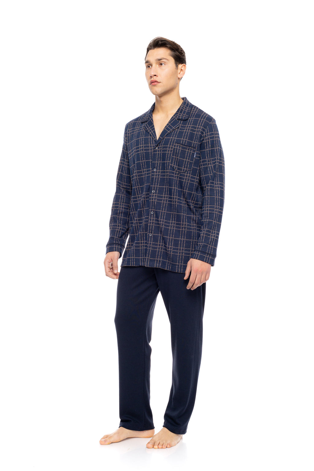 Ulisse - Pyjama Buttoned Jacquard Sand Blue Plaid
