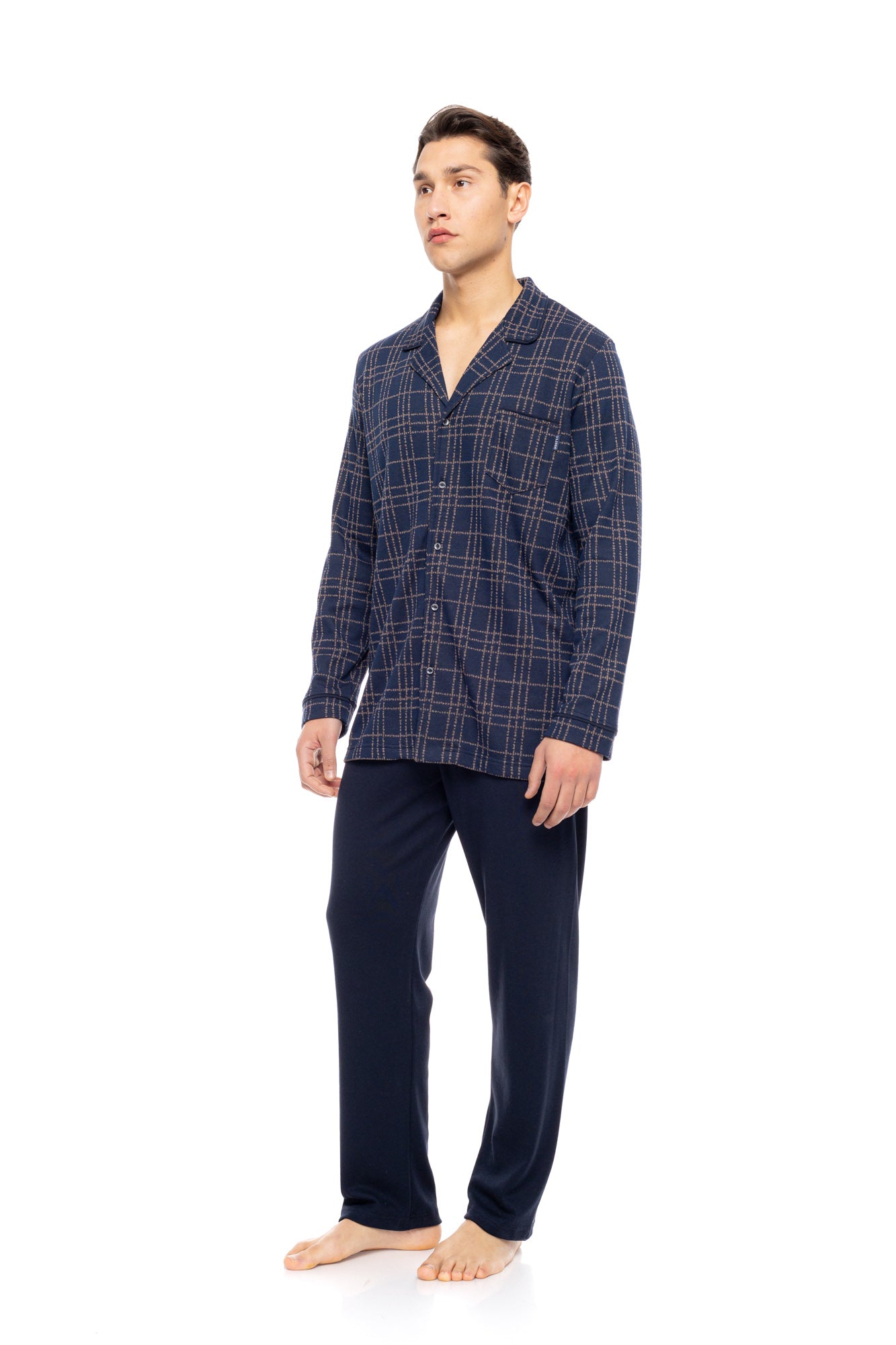 Ulisse - Pyjama Buttoned Jacquard Sand Blue Plaid