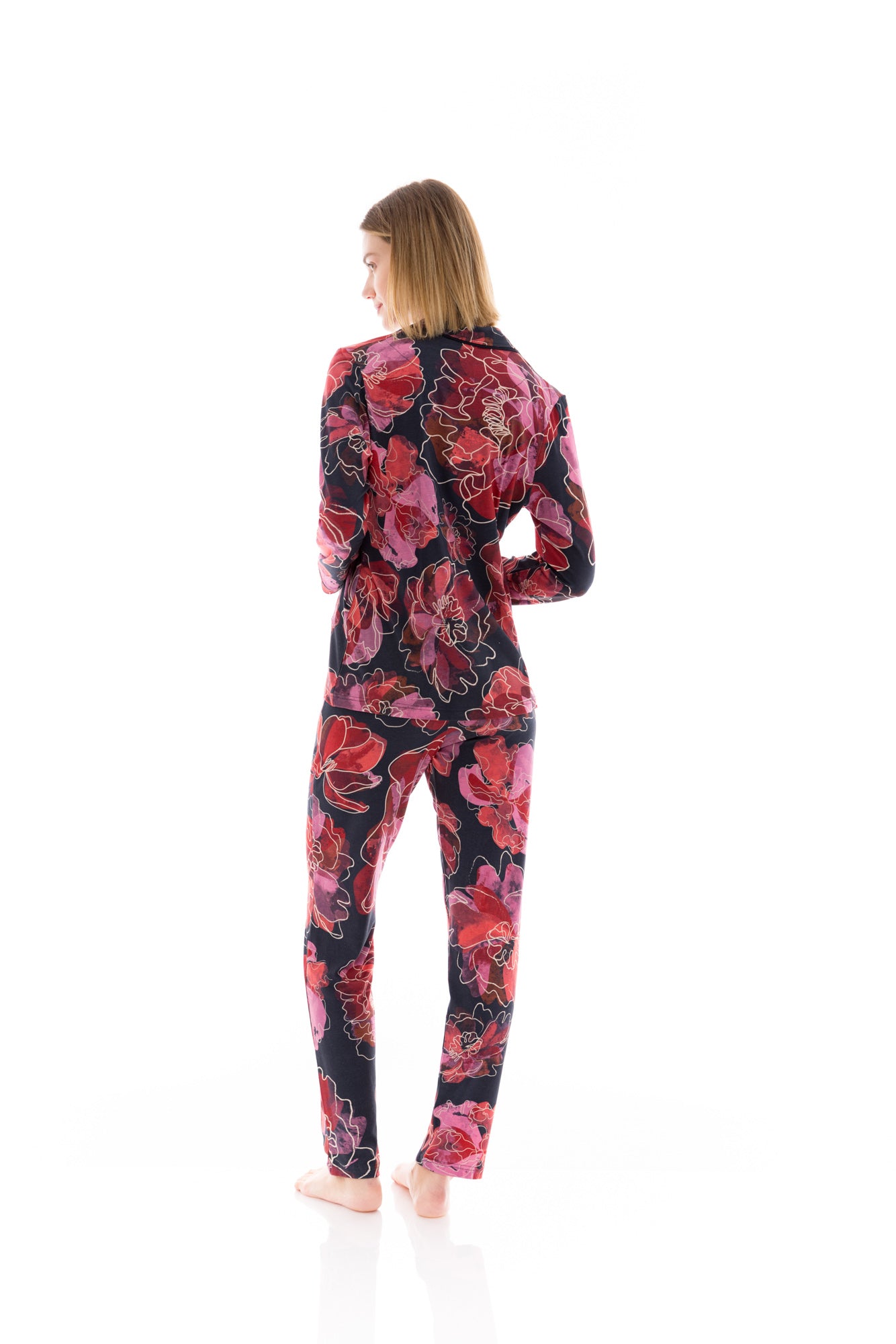Pink Label - Pyjama Buttoned Magenta Flower