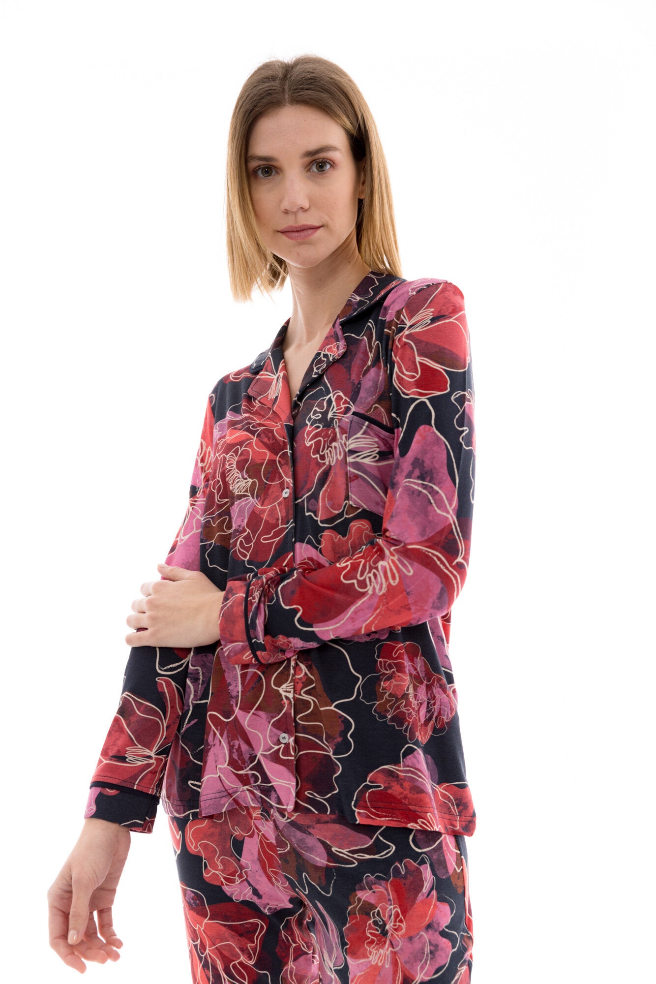 Pink Label - Pyjama Buttoned Magenta Flower