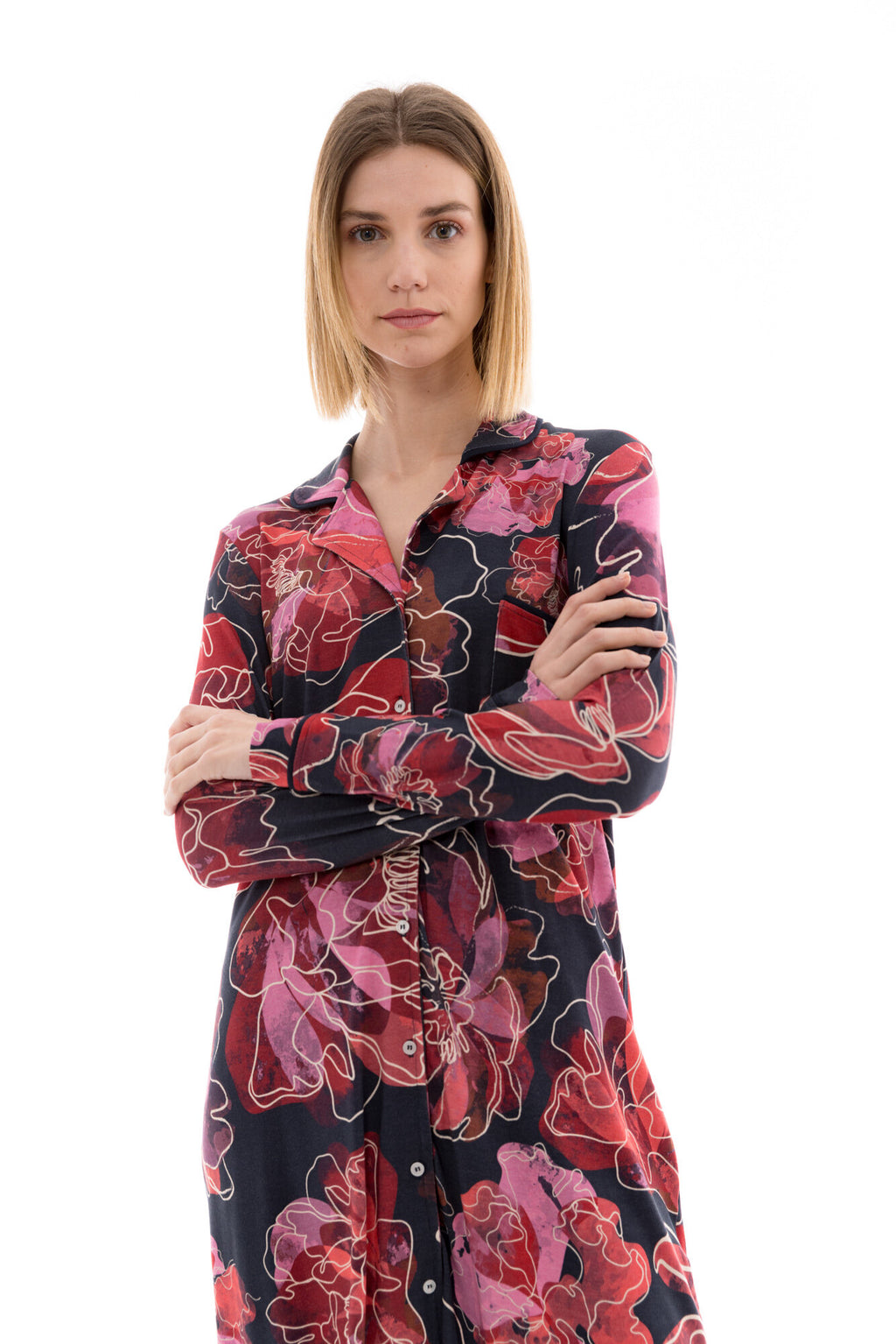 Pink Label - Nightgown Buttoned Magenta Flower