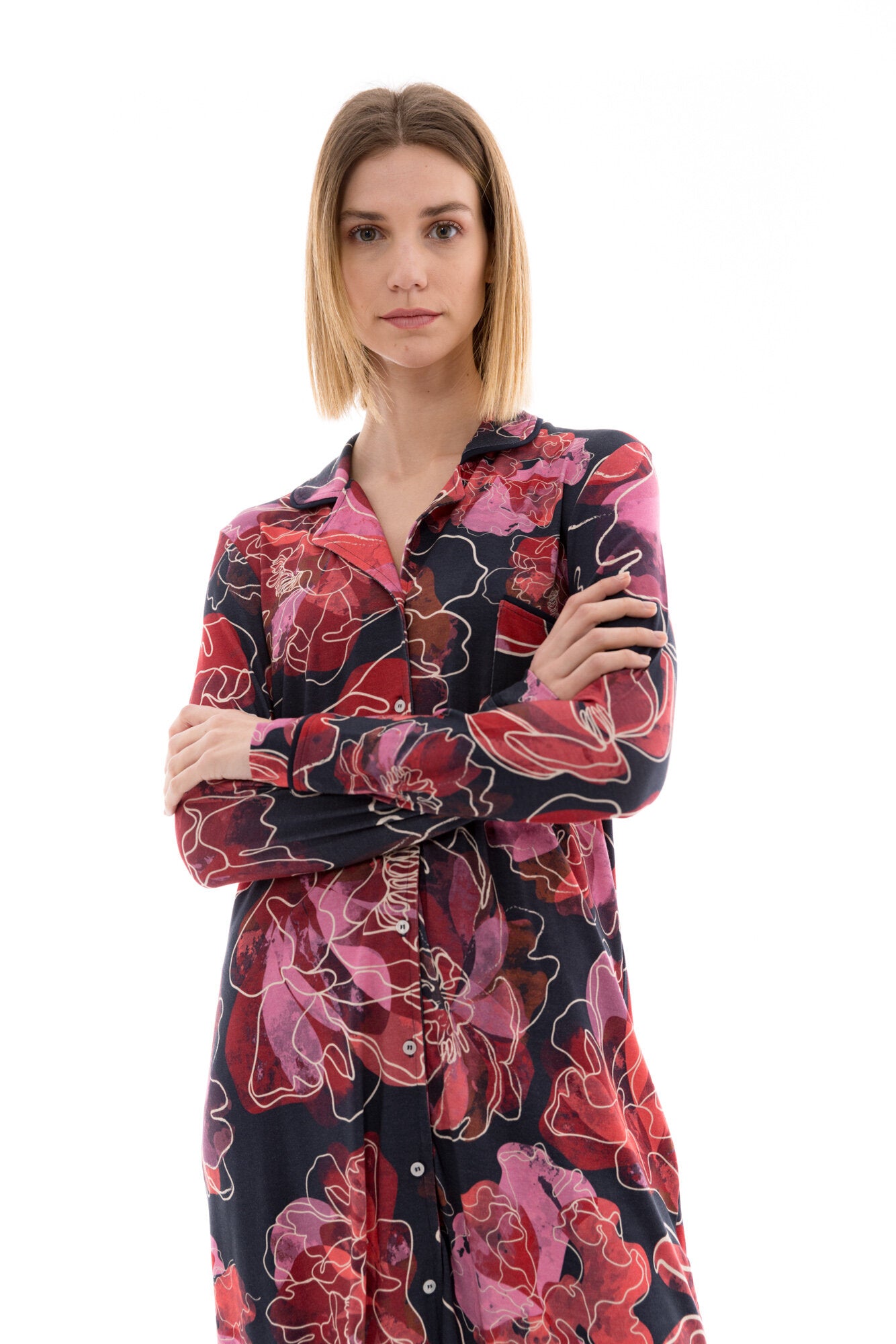 Pink Label - Nightgown Buttoned Magenta Flower