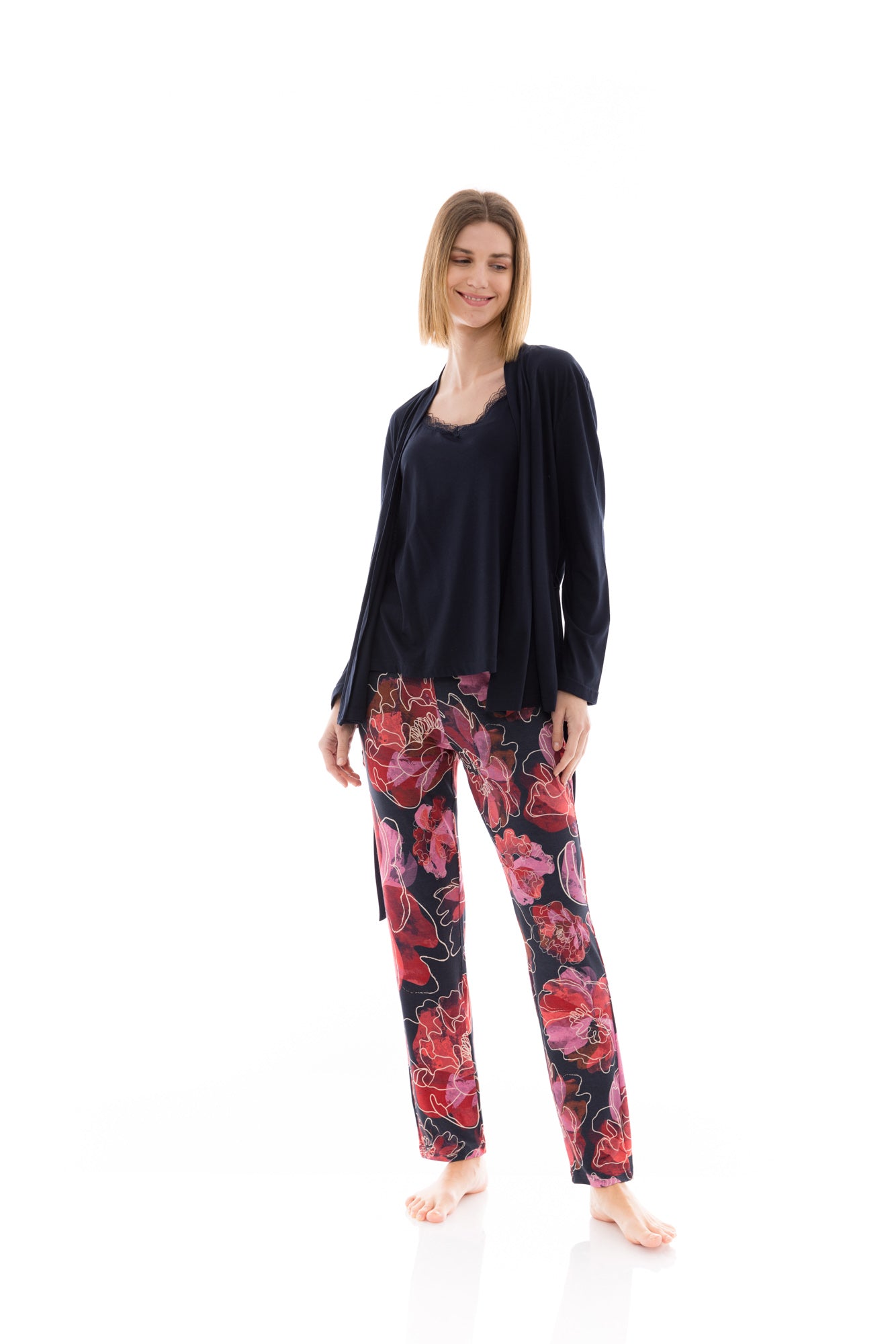 Pink Label - Pyjama 3Pcs Magenta Flower