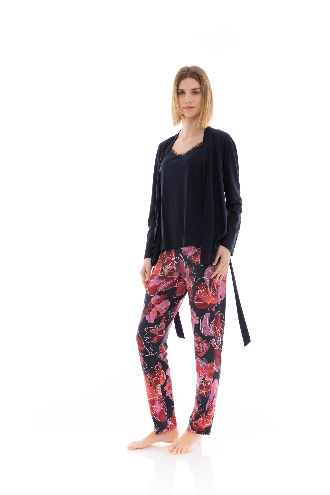 Pink Label - Pyjama 3Pcs Magenta Flower