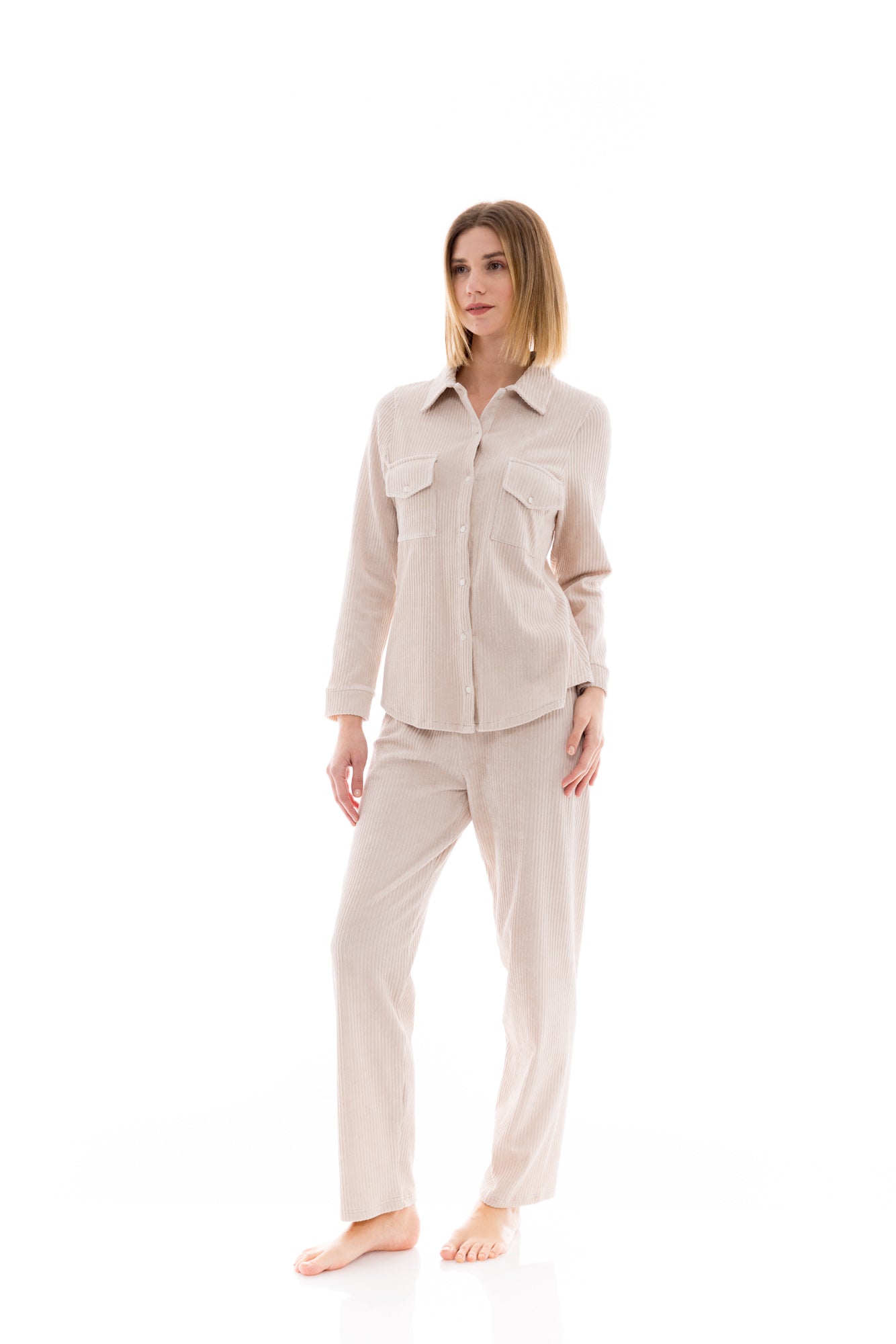 Pink Label - Pyjama Buttoned Velvet Stripe