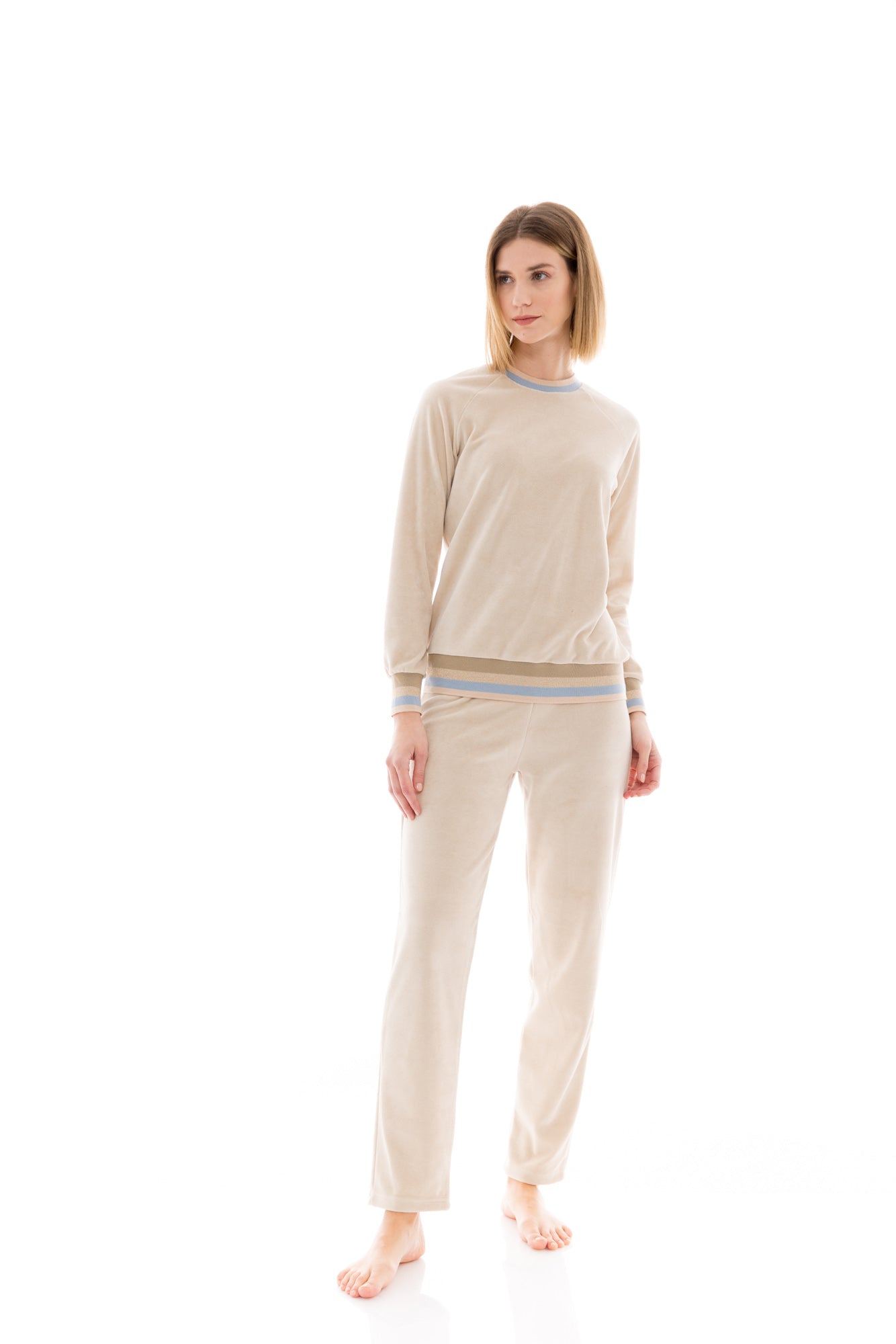 Pink Label - Homewear Velvet Beige Stripe