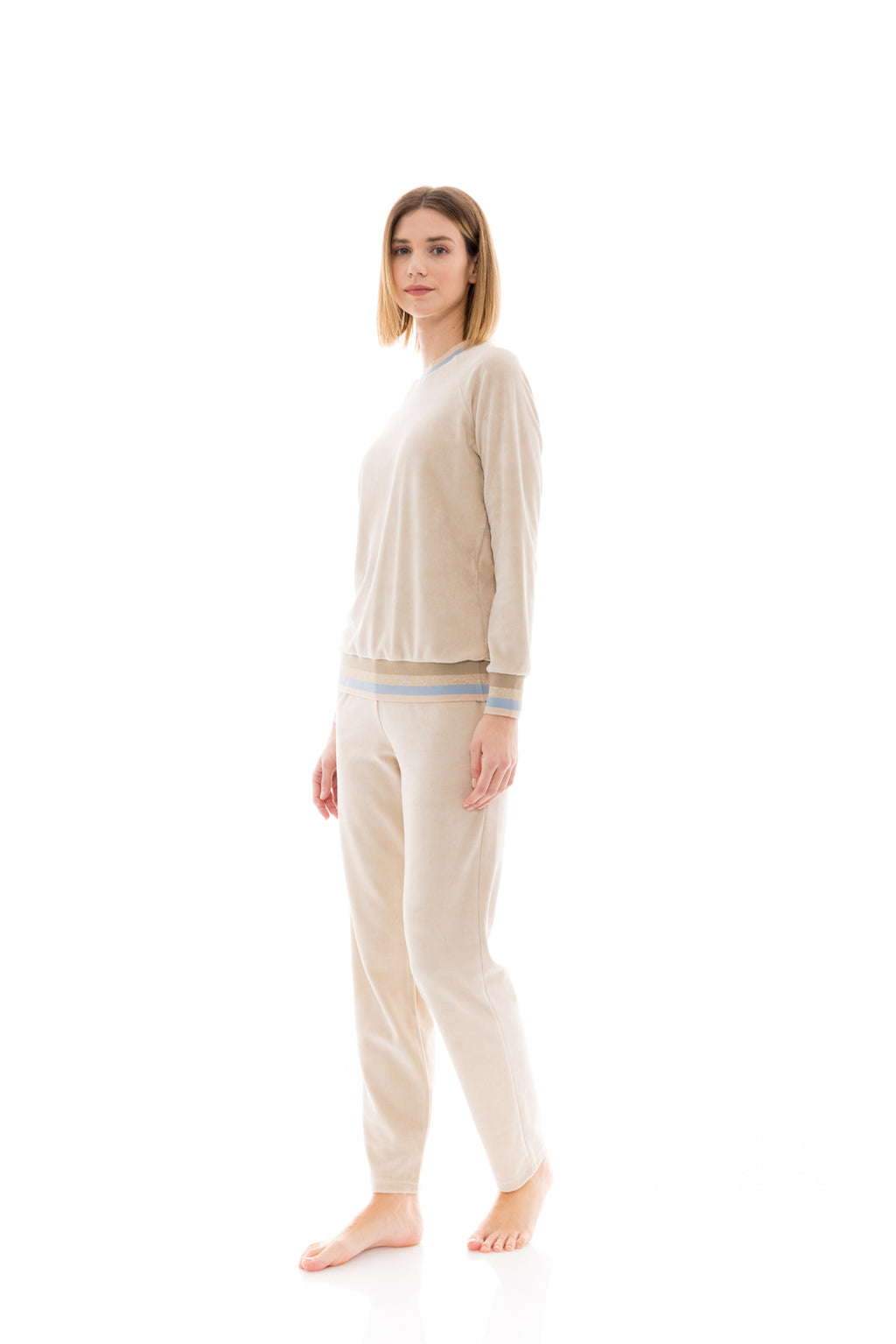 Pink Label - Homewear Velvet Beige Stripe