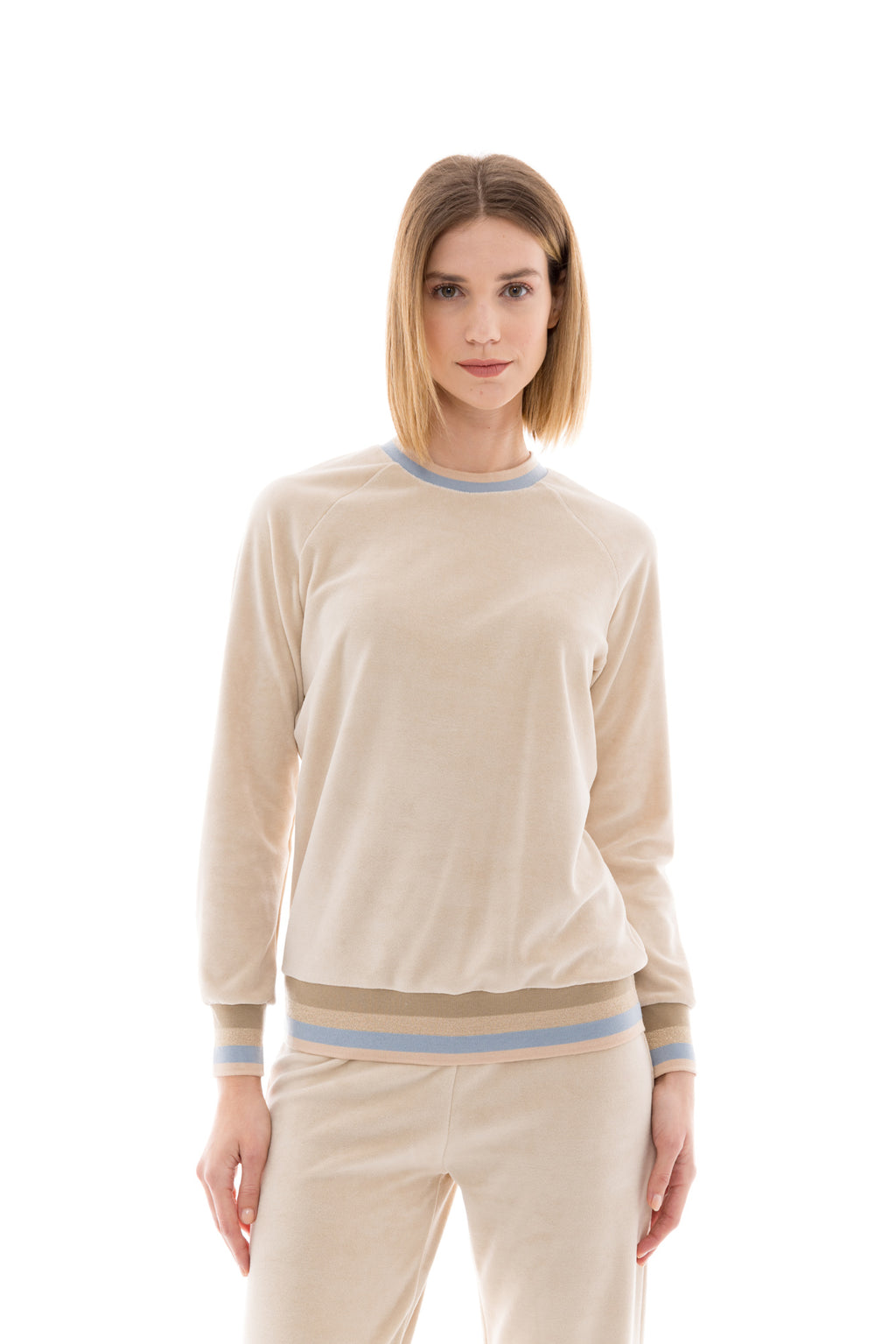 Pink Label - Homewear Velvet Beige Stripe