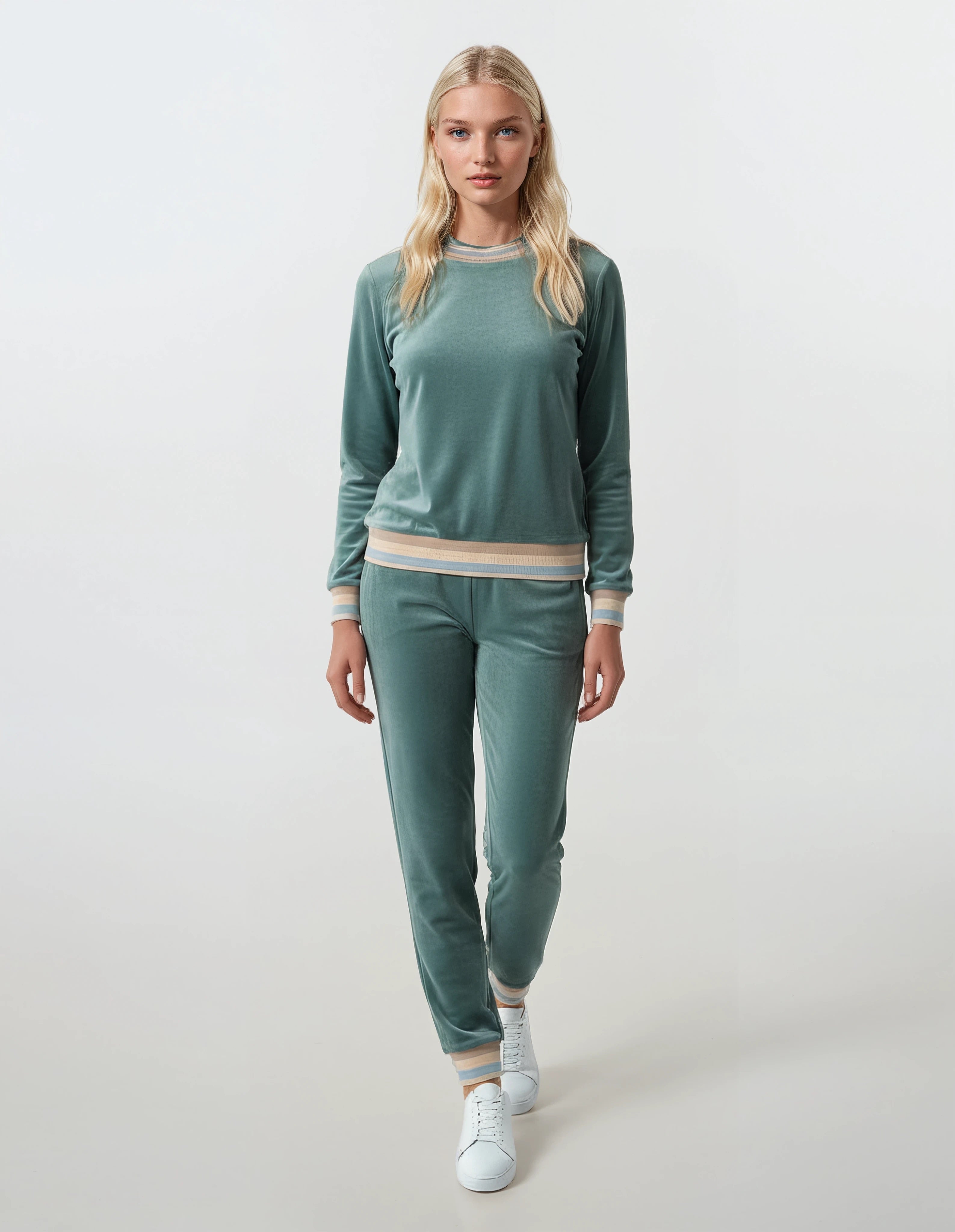 Pink Label - Homewear Velvet Beige Stripe