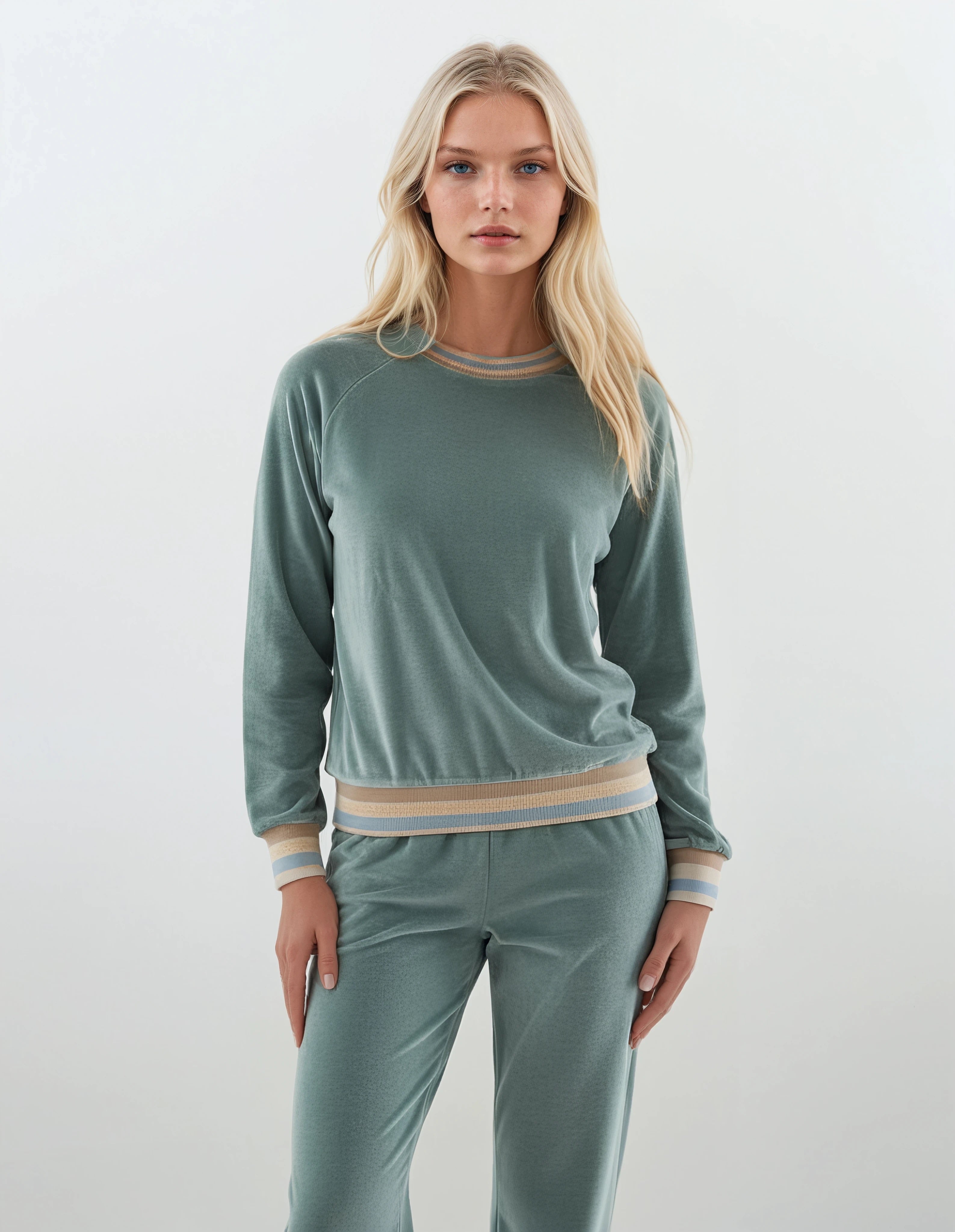 Pink Label - Homewear Velvet Beige Stripe