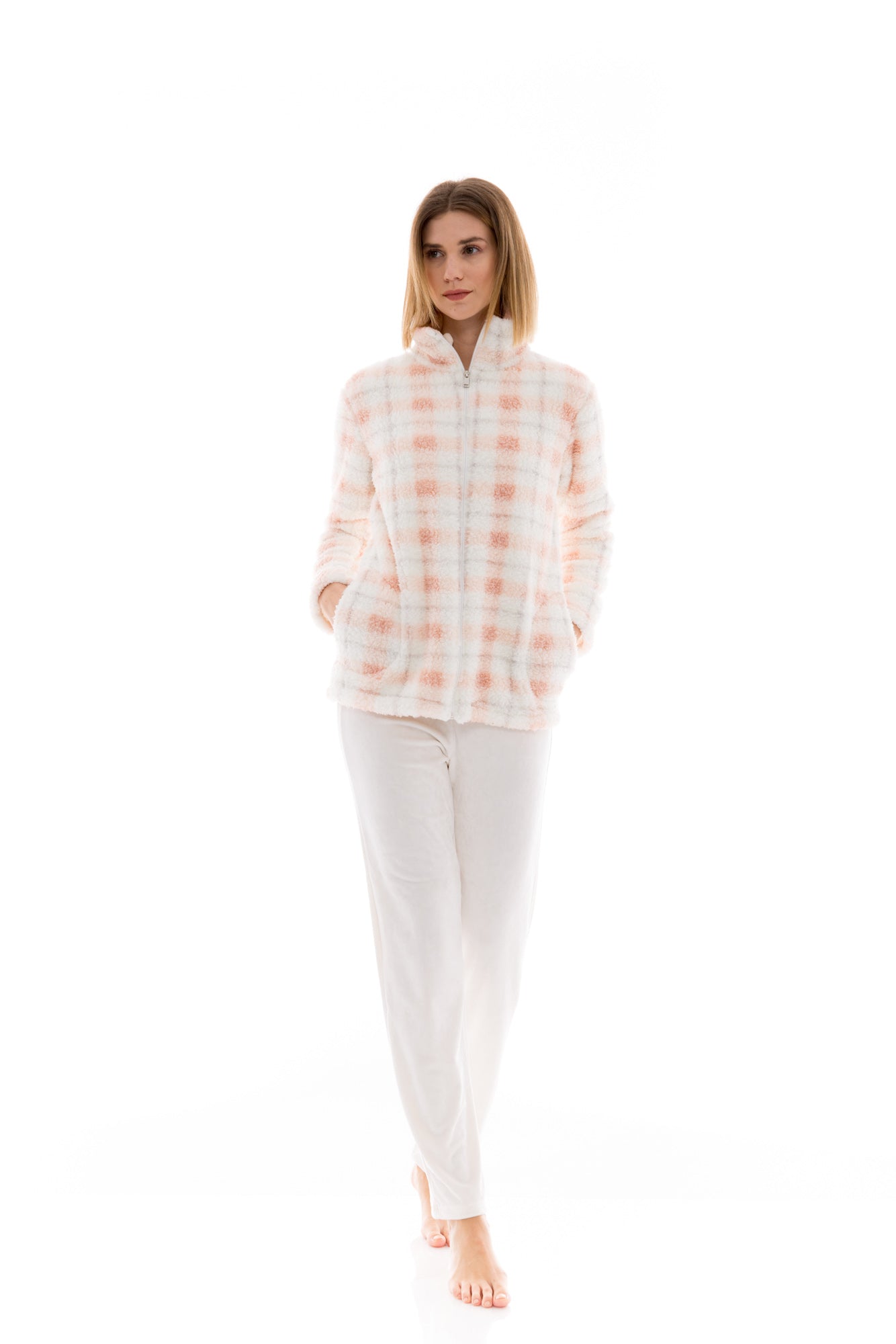 Pink Label - Robe Zipper Fleece Plaid
