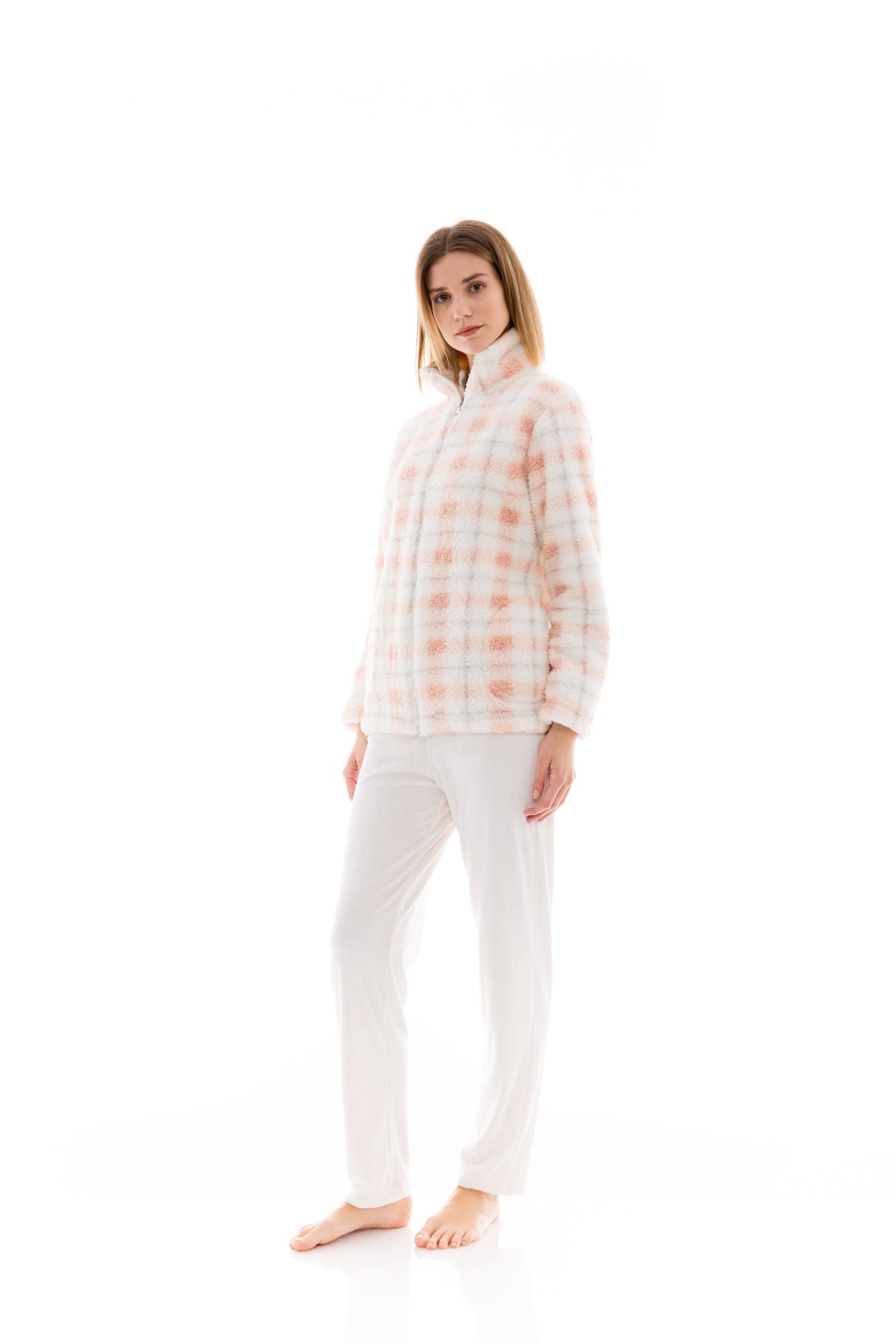 Pink Label - Robe Zipper Fleece Plaid